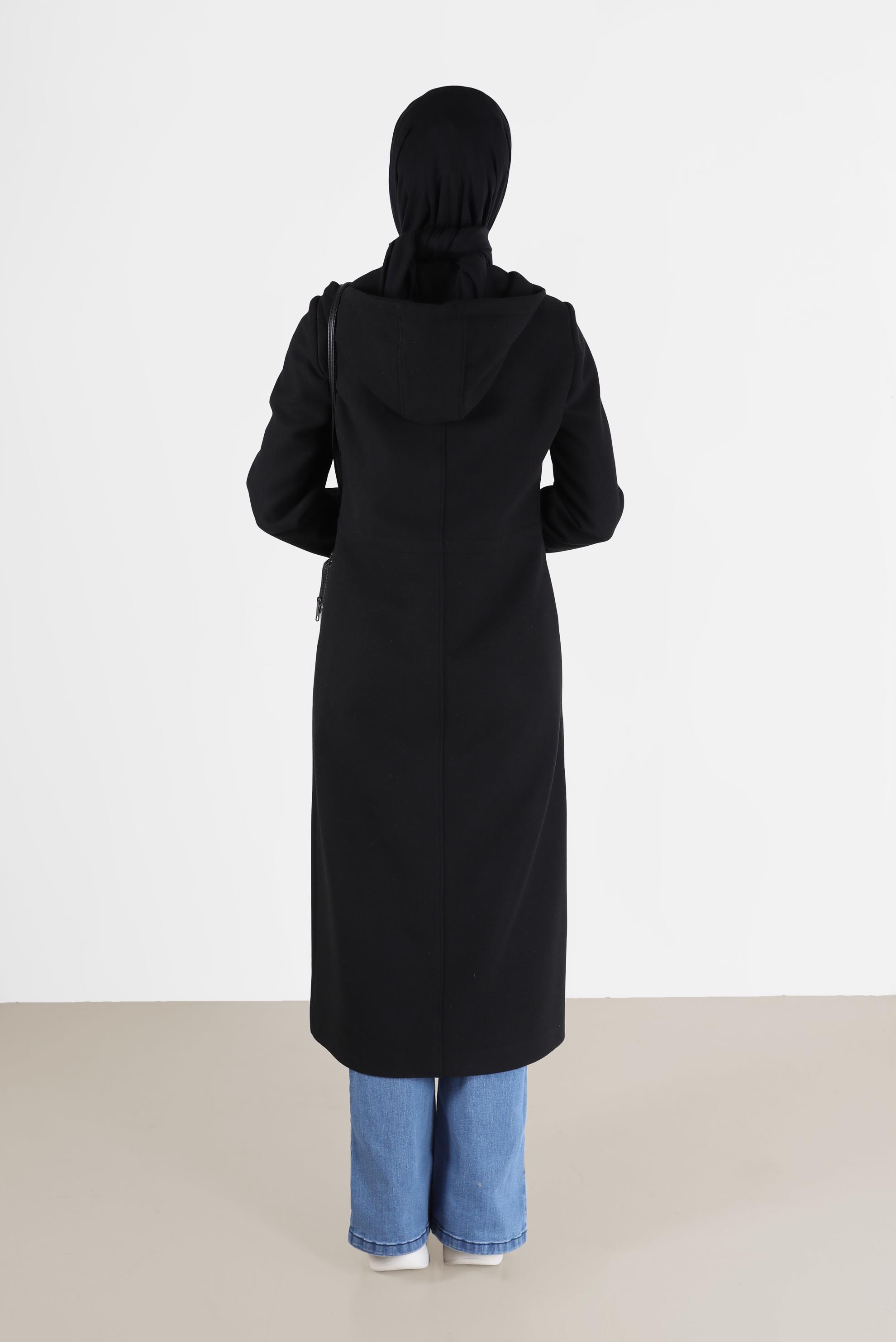 Vêtements hijab NOIR MANTEAU À CAPUCHE TAILLE FRONCÉE 90236