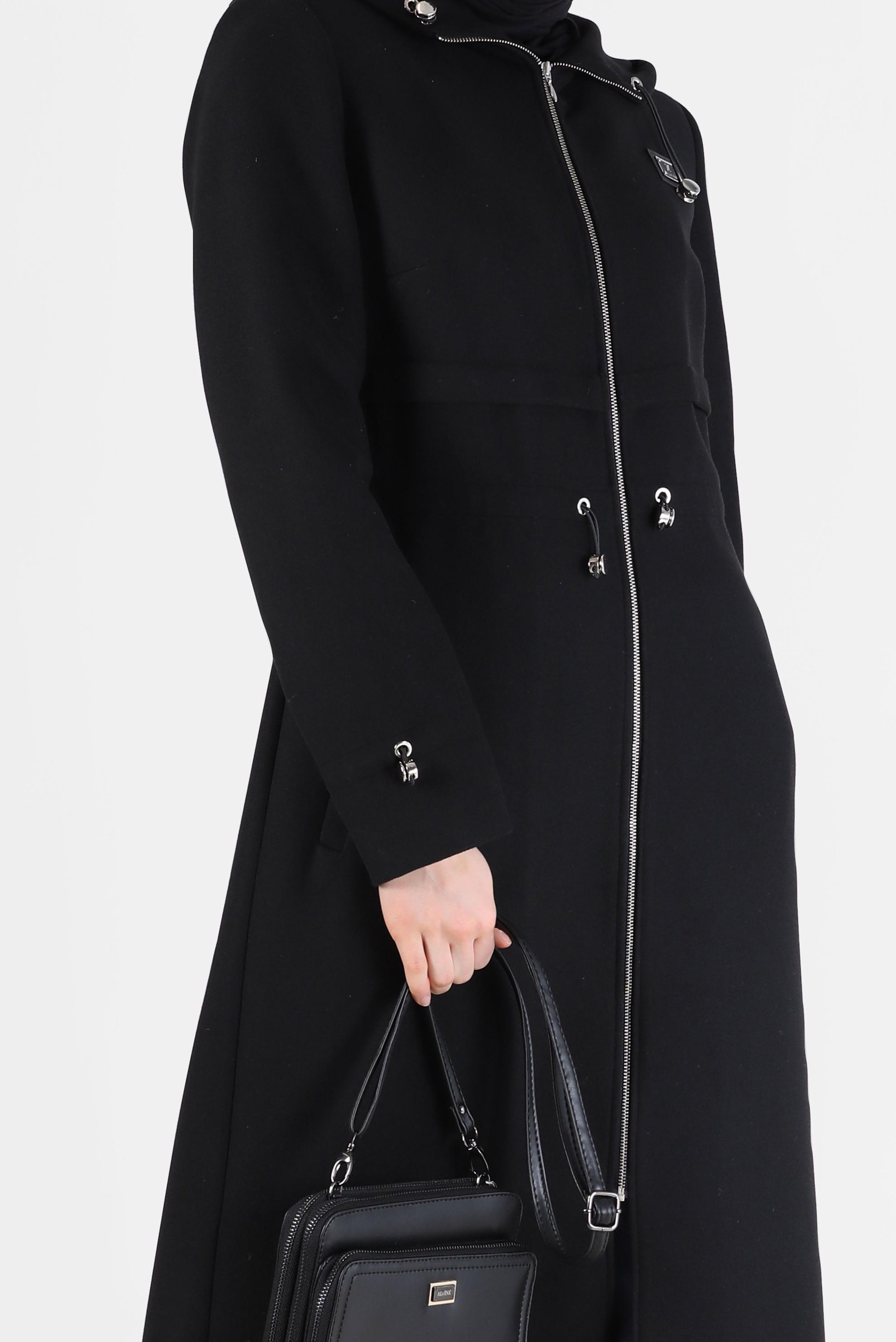 Vêtements hijab NOIR MANTEAU À CAPUCHE TAILLE FRONCÉE 90236