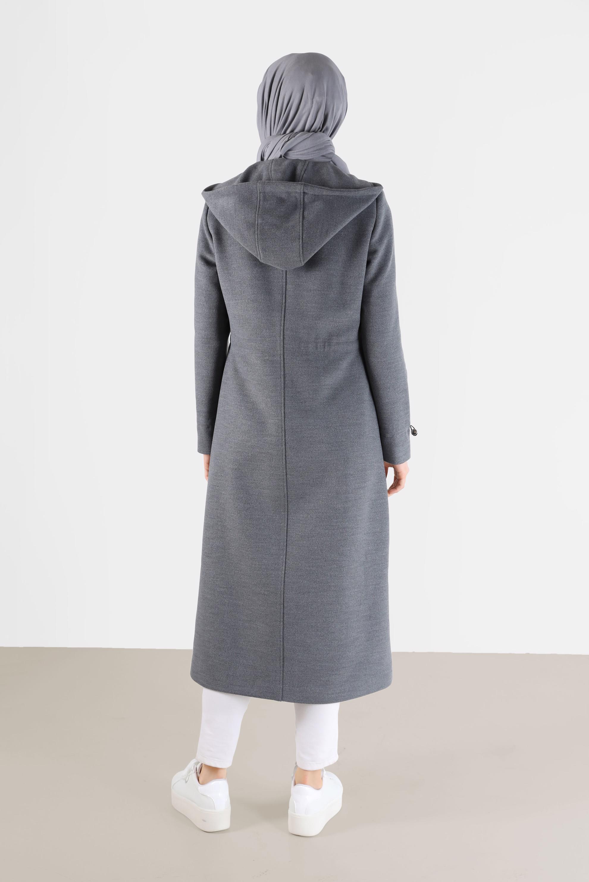 Hijab clothing GREY GATHERED WAIST HOODED COAT 90236 