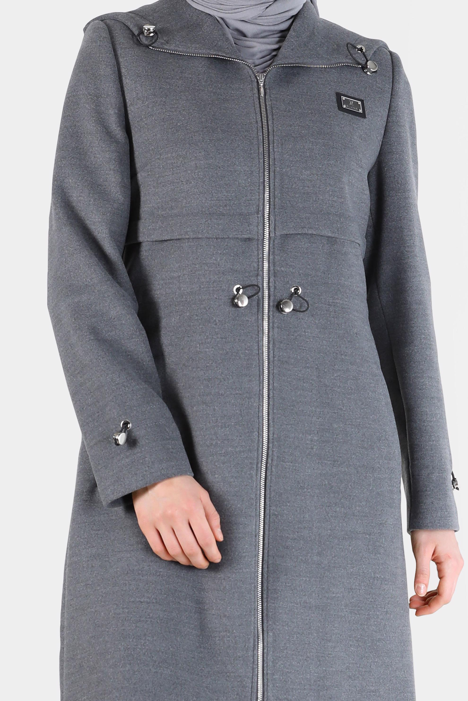 Hijab clothing GREY GATHERED WAIST HOODED COAT 90236 
