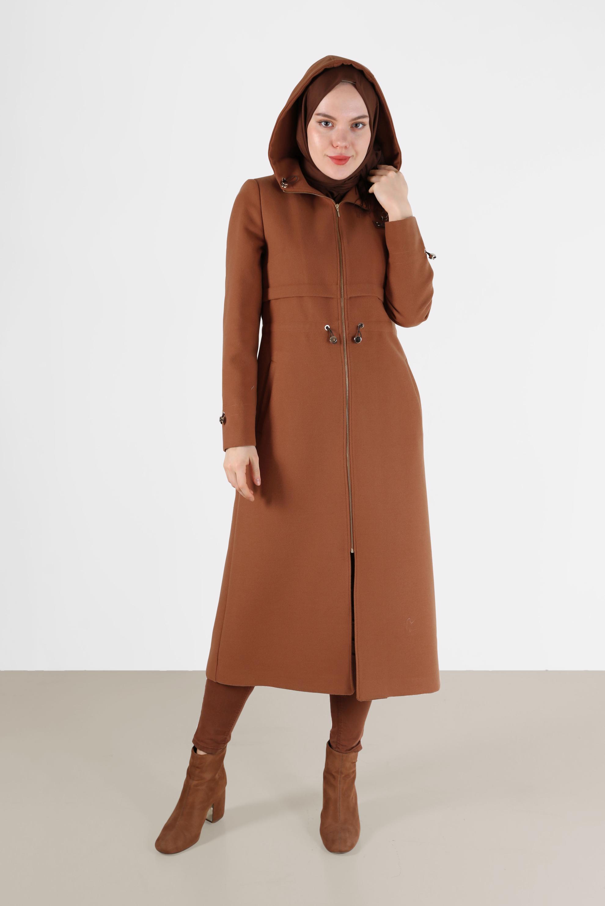 Hijab clothing TABA GATHERED WAIST HOODED COAT 90236 