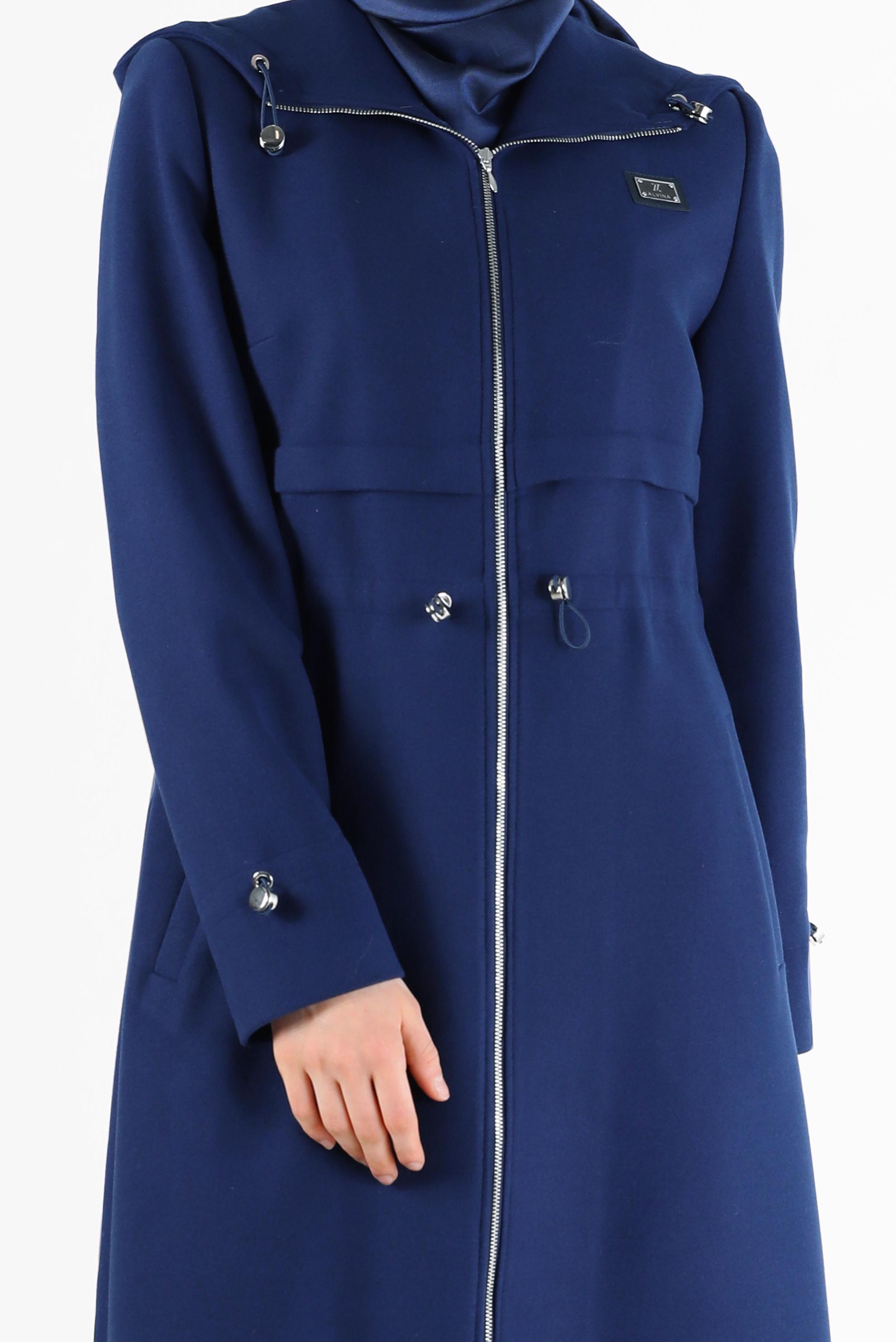 Hijab clothing BLUE GATHERED WAIST HOODED COAT 90236 