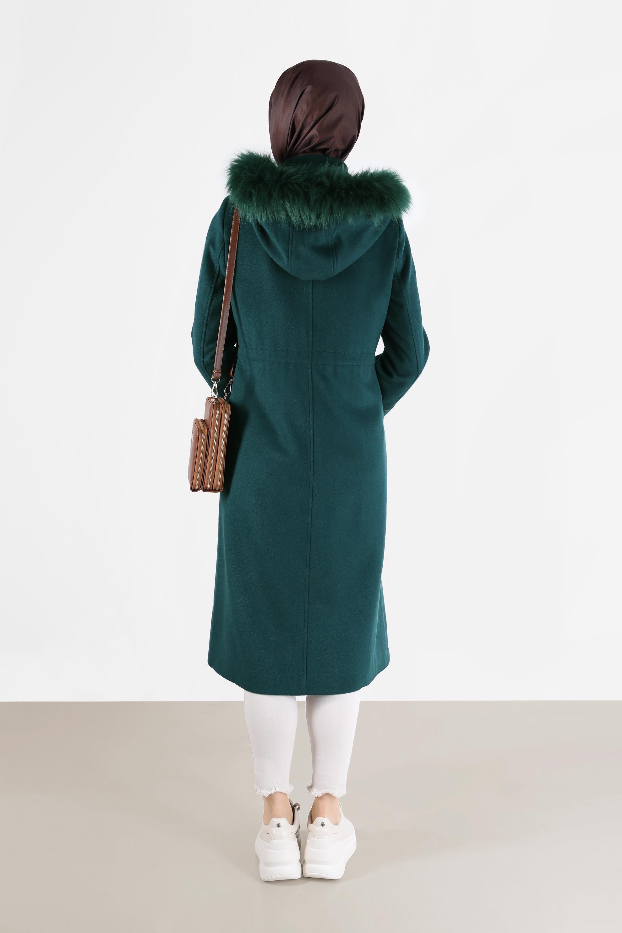 Hijab clothing GREEN GATHERED WAIST HOODED COAT 90239 