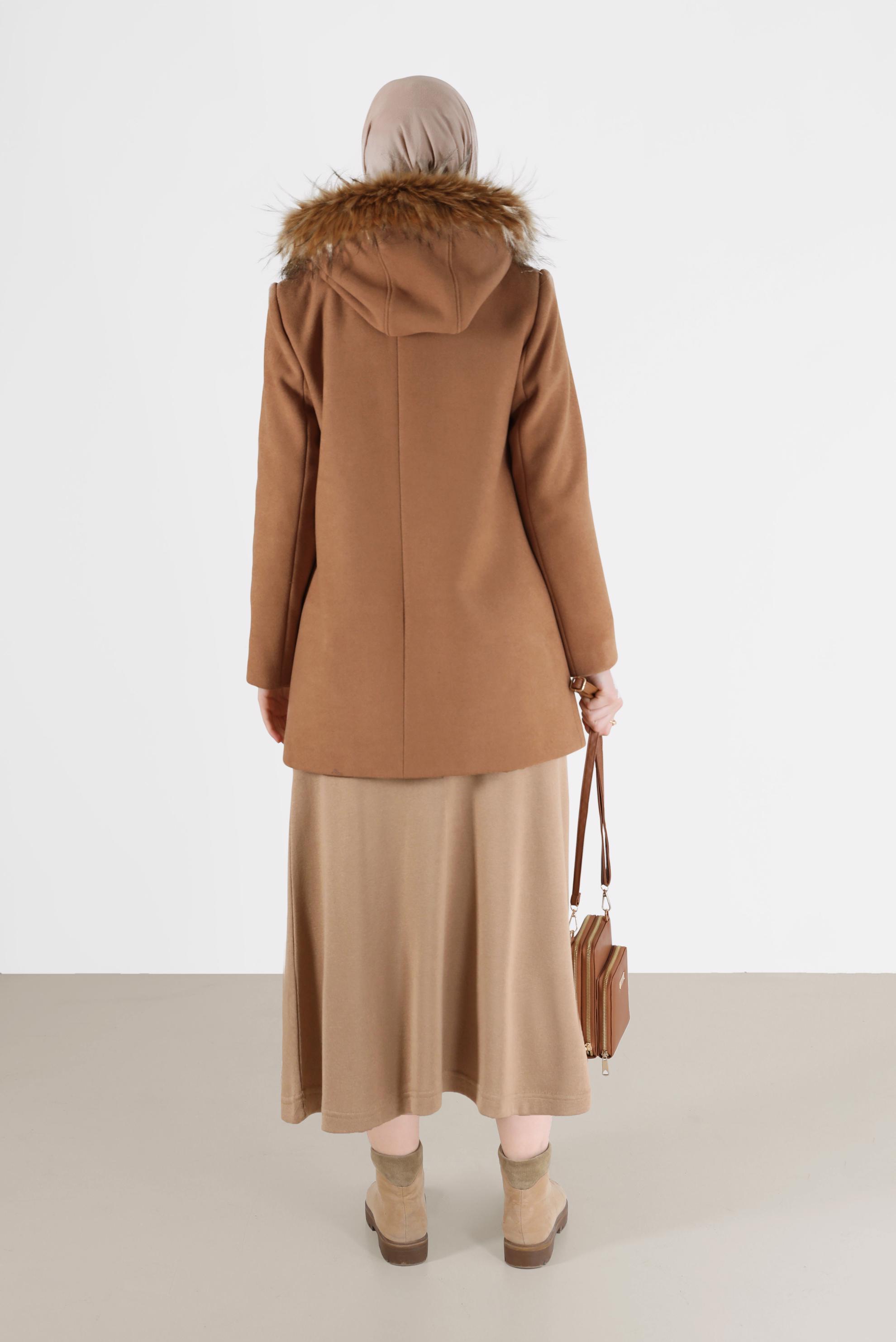 Vêtements hijab BRUN MANTEAU ZIPPÉ À CAPUCHE FOURRURE 90240