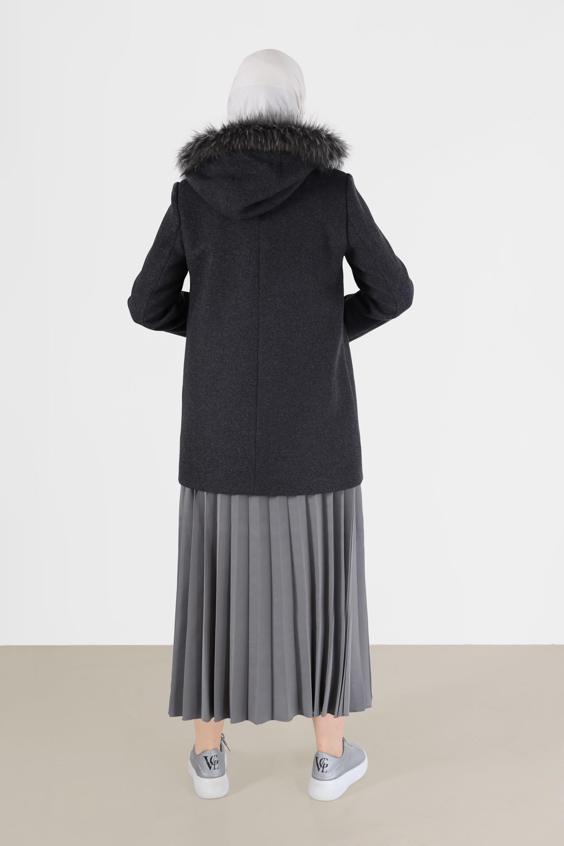 Vêtements hijab GRIS MANTEAU ZIPPÉ À CAPUCHE FOURRURE 90240