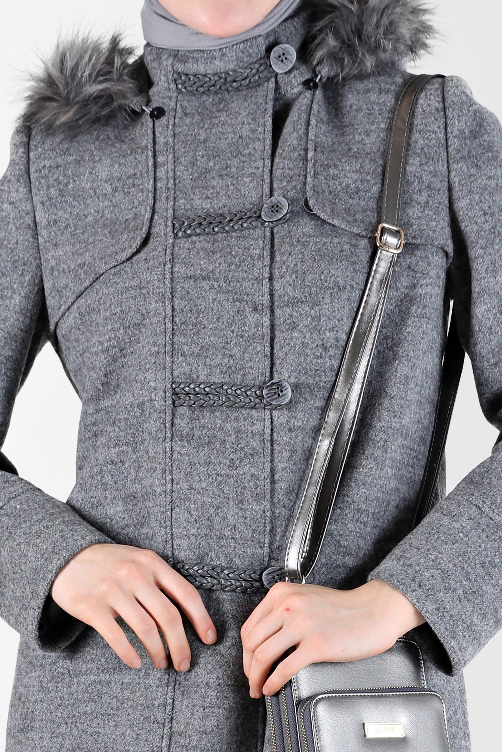 Hijab clothing GREY FURRY HOODED COAT WITH POCKET 90241 