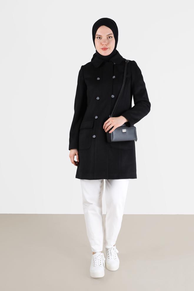 Vêtements hijab  MANTEAU BOUTONNÉ À CAPUCHE 90242 - ALVİNA