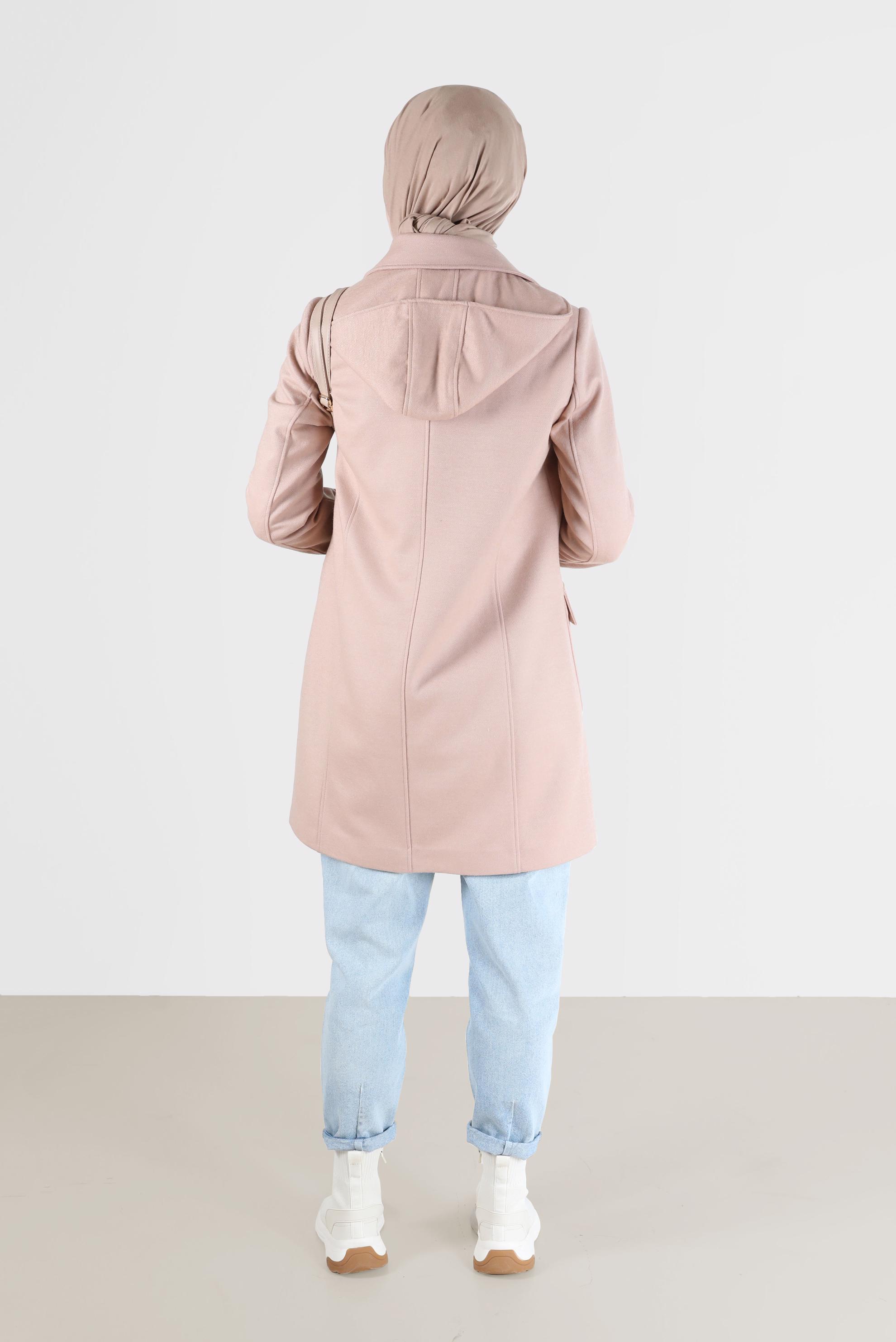 Hijab clothing BEIGE BUTTONED HOODED COAT 90242 