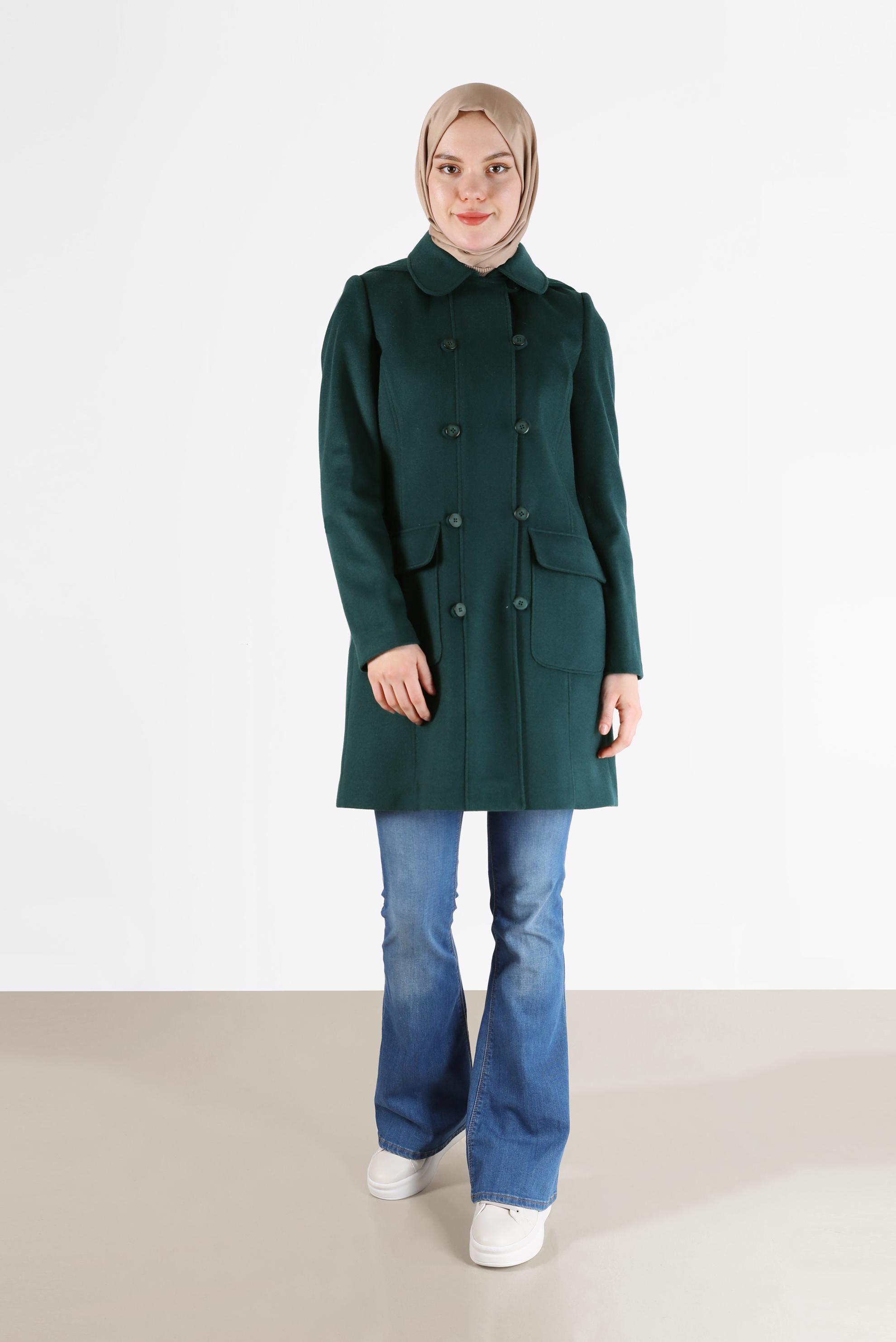 Hijab clothing GREEN BUTTONED HOODED COAT 90242 