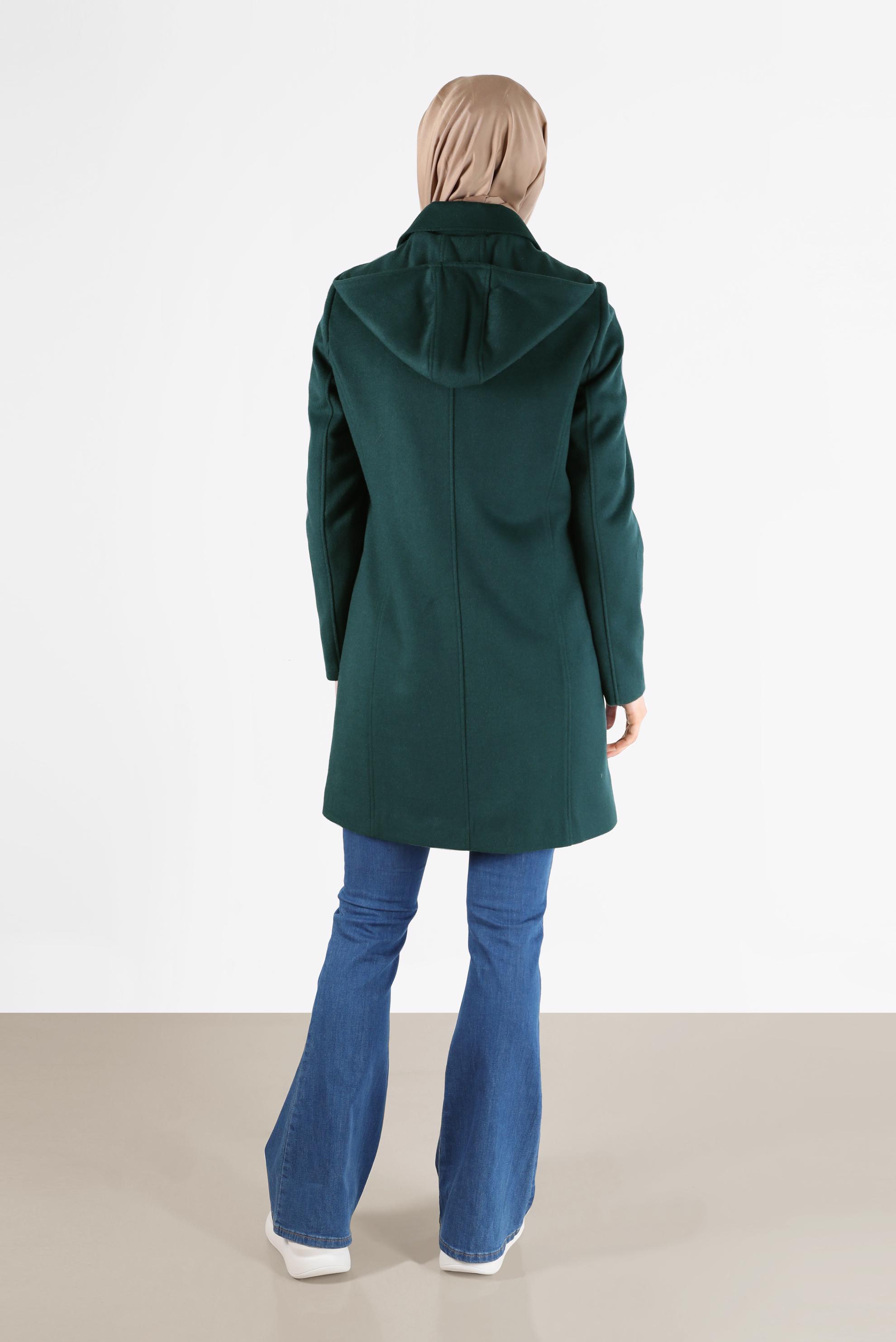 Hijab clothing GREEN BUTTONED HOODED COAT 90242 