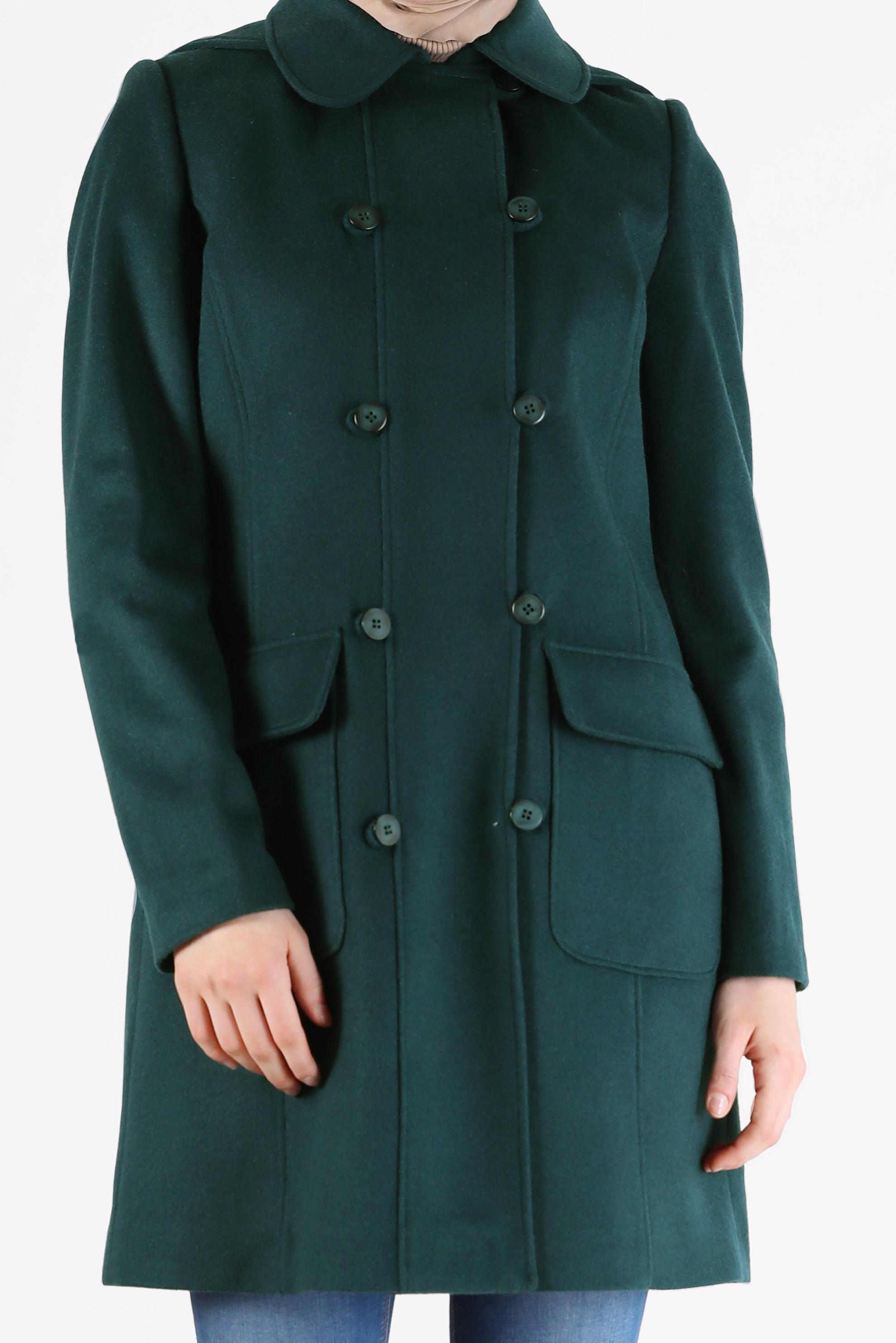 Hijab clothing GREEN BUTTONED HOODED COAT 90242 