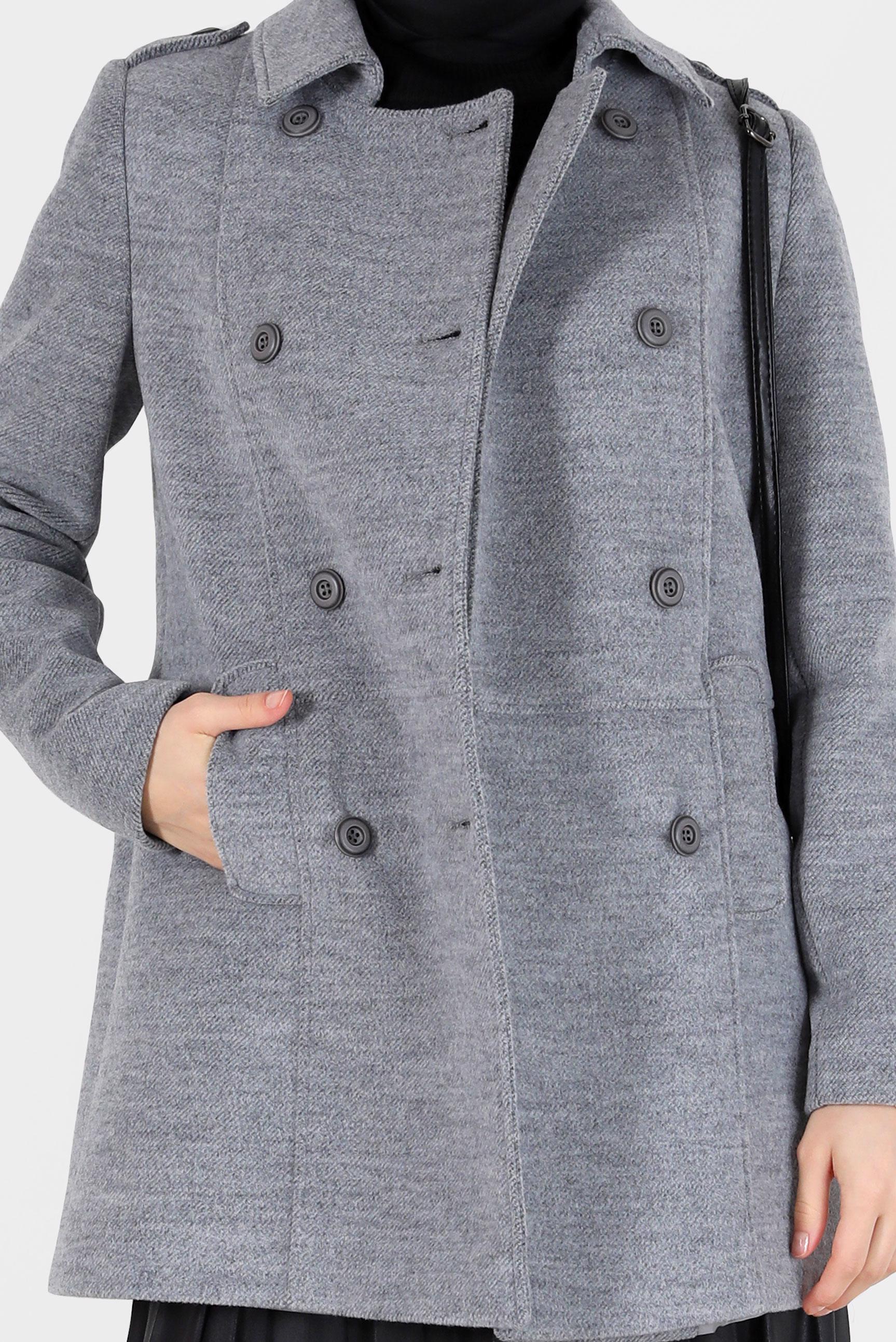 Tesettür giyim GRİ DÜĞME DETAYLI CEPLİ KAŞE KABAN 90243 