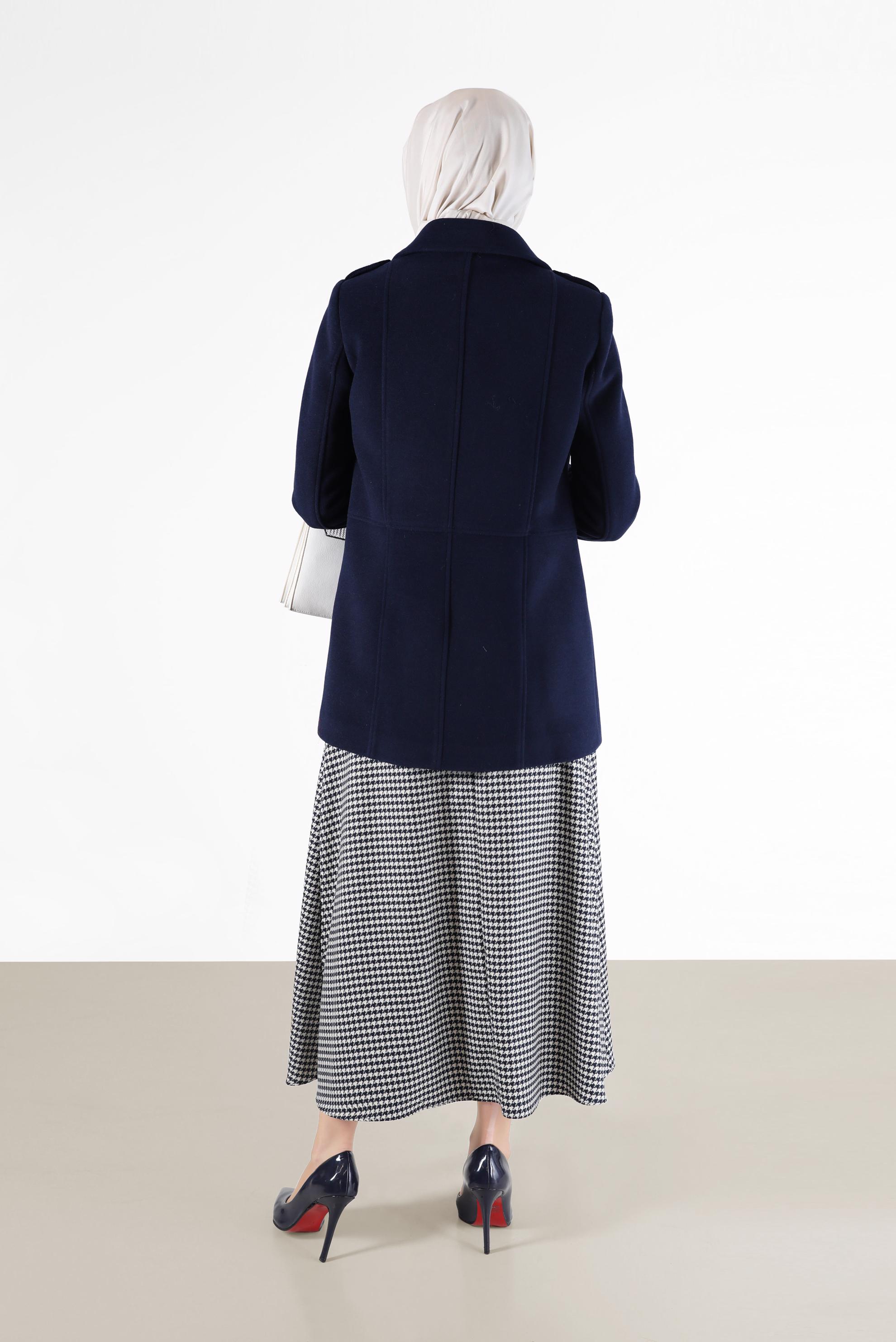 Tesettür giyim LACİVERT DÜĞME DETAYLI CEPLİ KAŞE KABAN 90243 