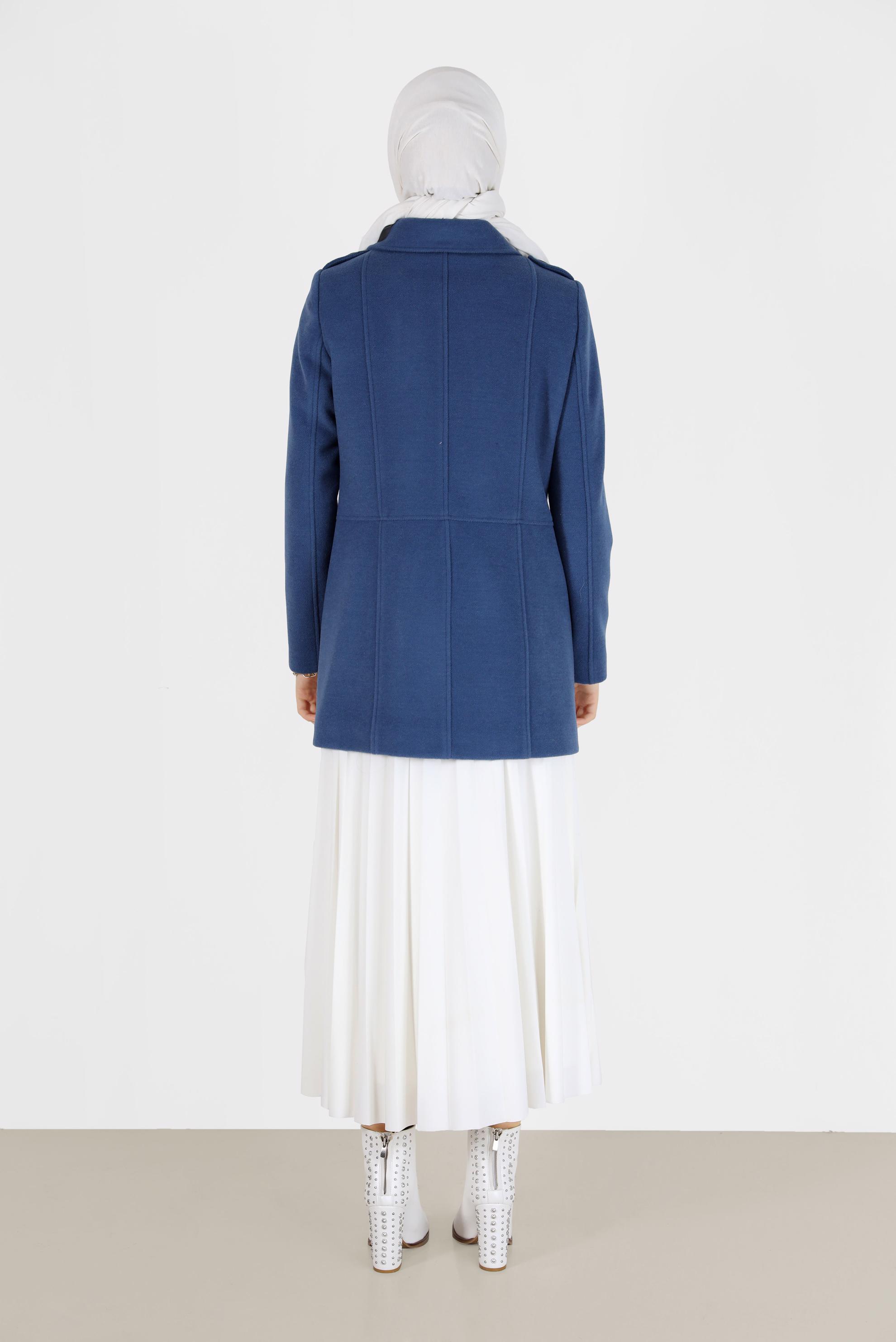 Tesettür giyim LACİVERT DÜĞME DETAYLI CEPLİ KAŞE KABAN 90243 