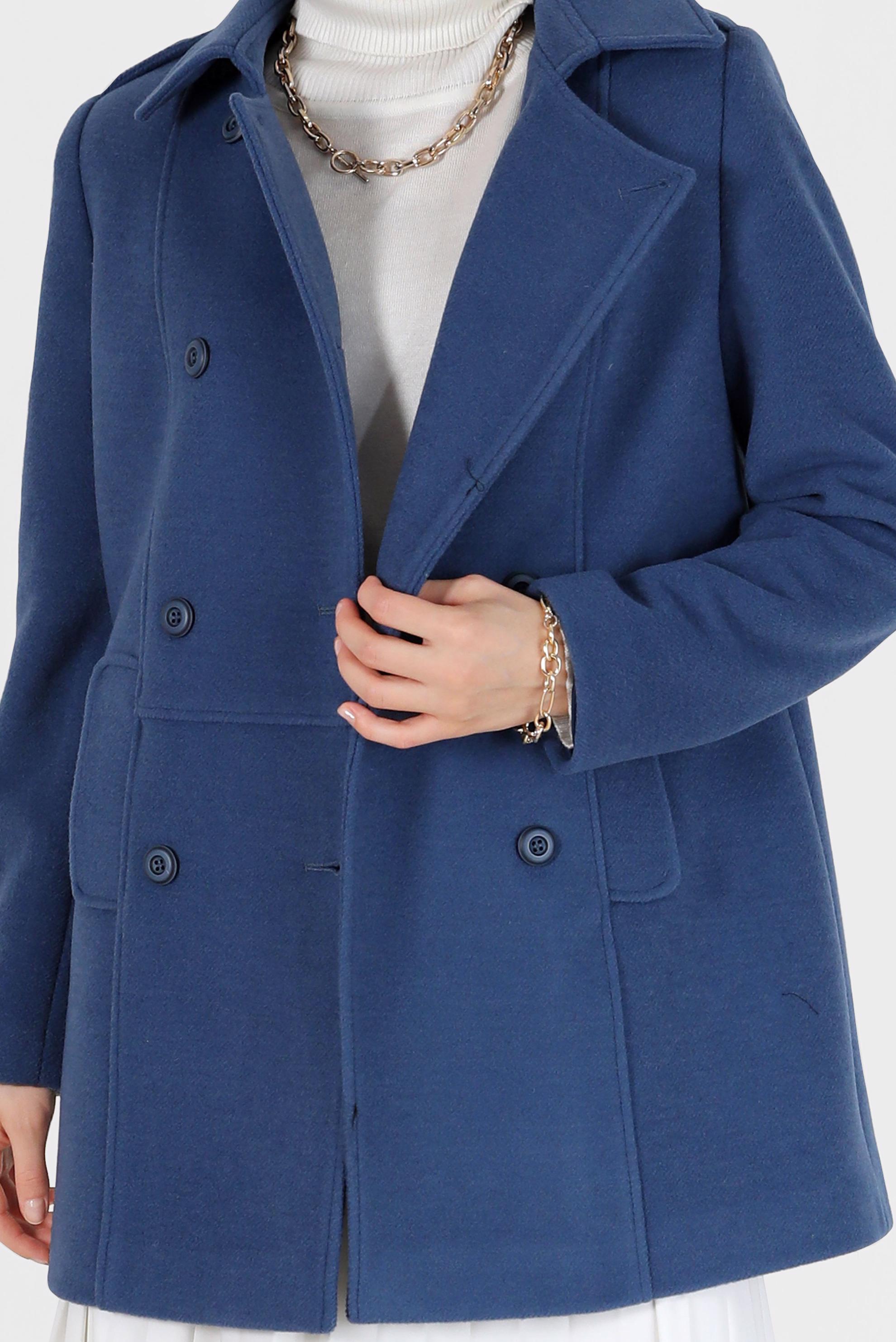 Tesettür giyim LACİVERT DÜĞME DETAYLI CEPLİ KAŞE KABAN 90243 