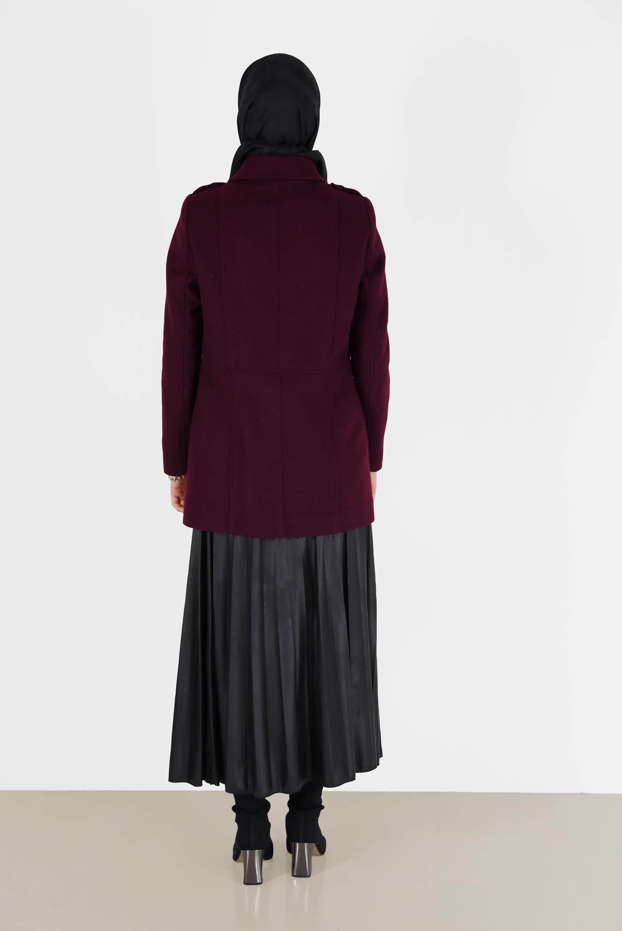 Tesettür giyim BORDO DÜĞME DETAYLI CEPLİ KAŞE KABAN 90243 