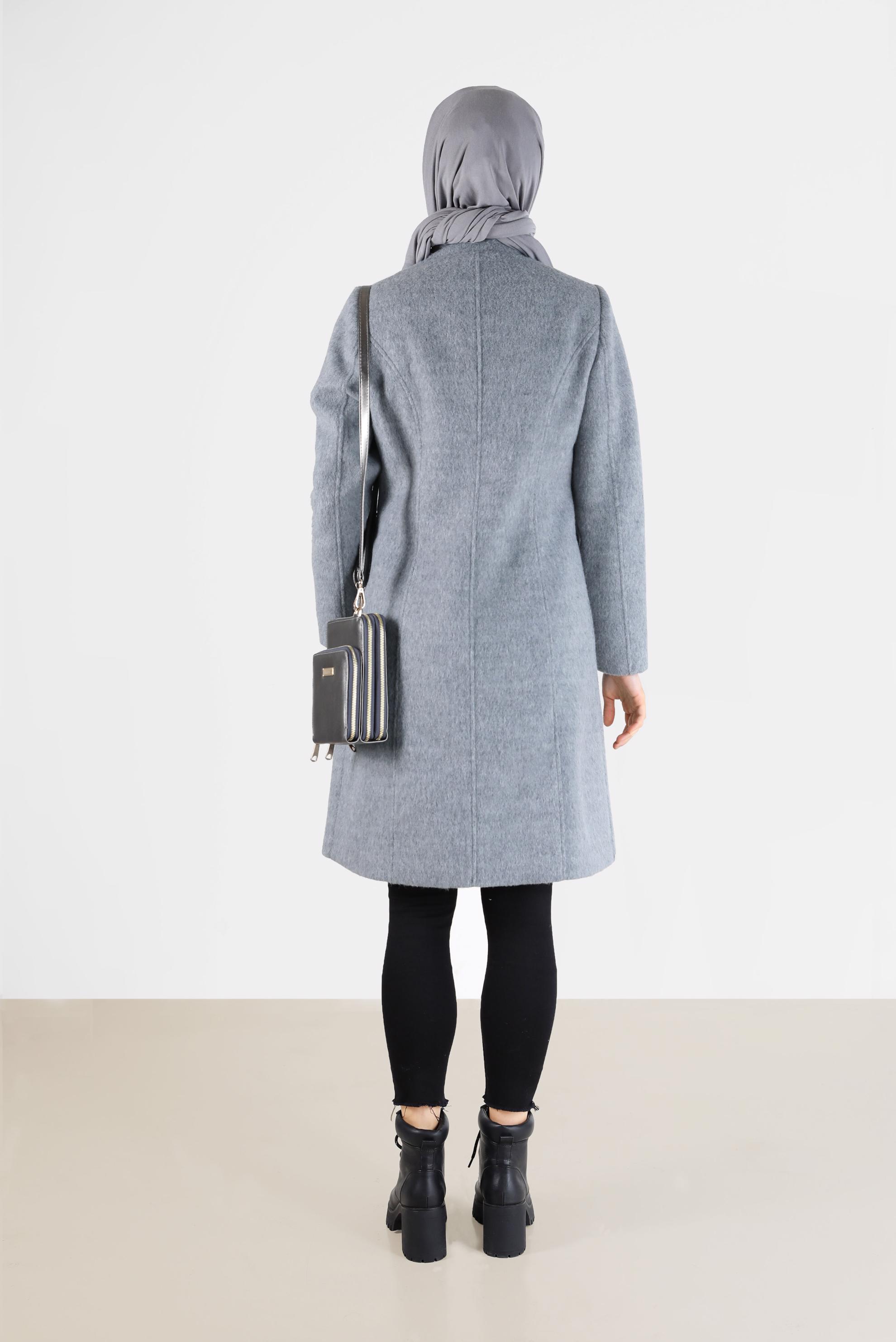 Hijab clothing GREY BUTTONED POCKET DETAIL COAT 90253 