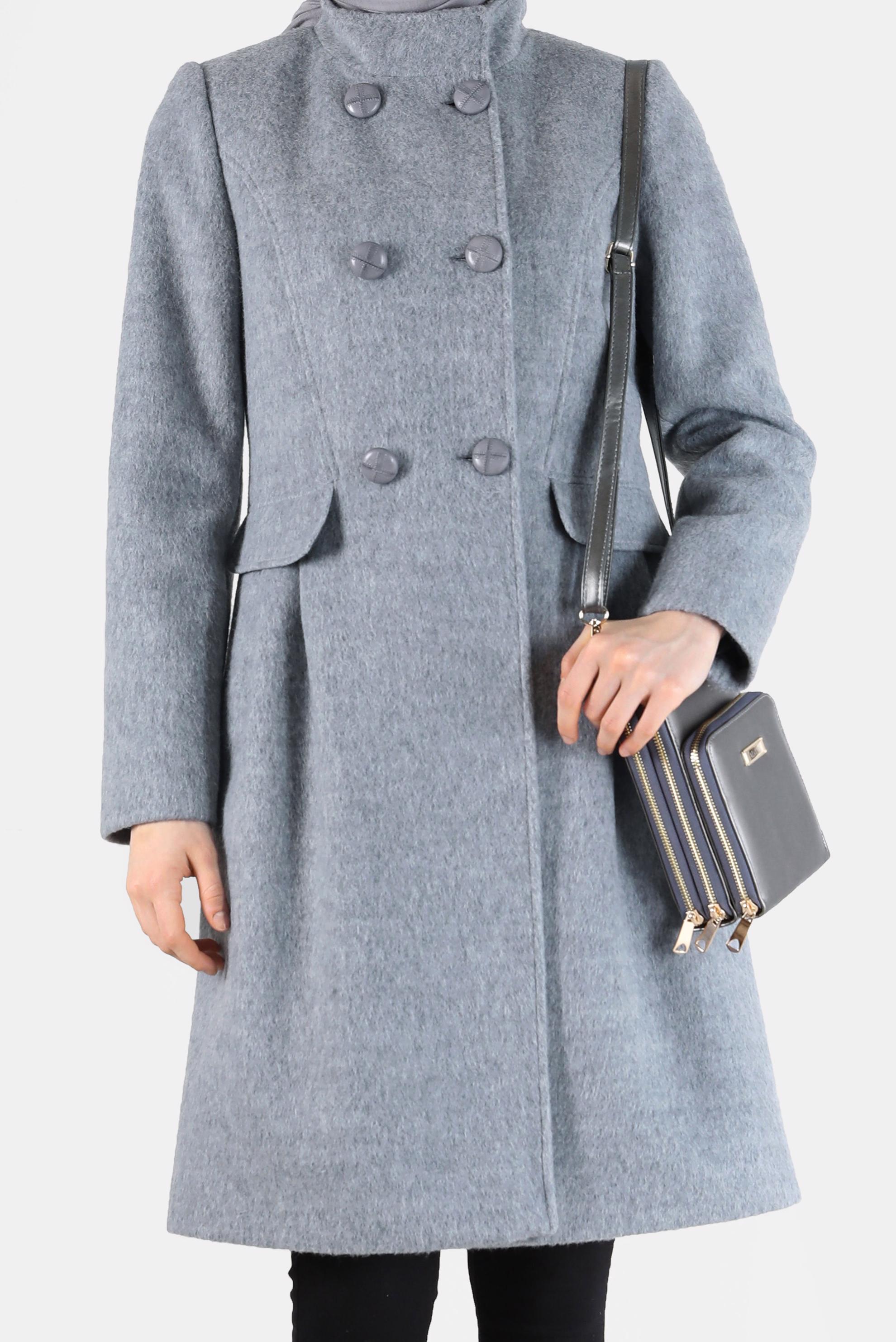 Hijab clothing GREY BUTTONED POCKET DETAIL COAT 90253 