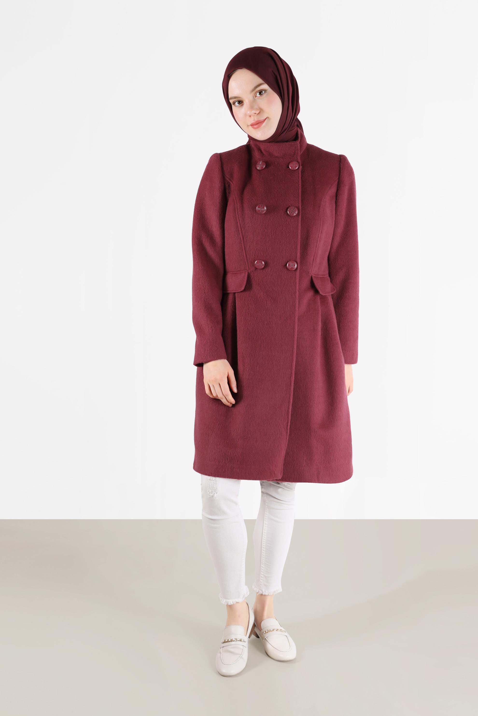 Vêtements hijab ROUGE BORDEAUX MANTEAU À POCHES BOUTONNÉES 90253