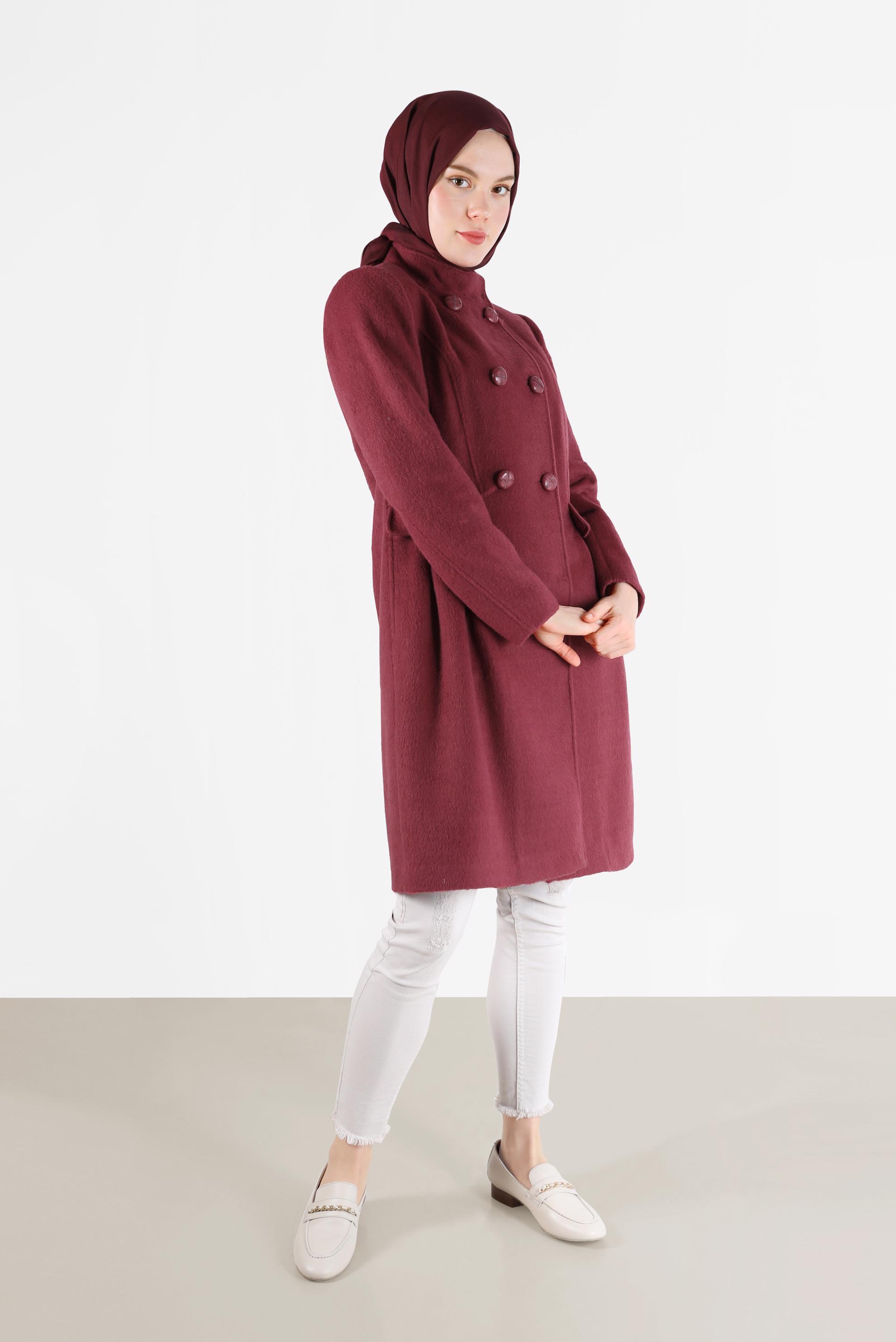 Vêtements hijab ROUGE BORDEAUX MANTEAU À POCHES BOUTONNÉES 90253