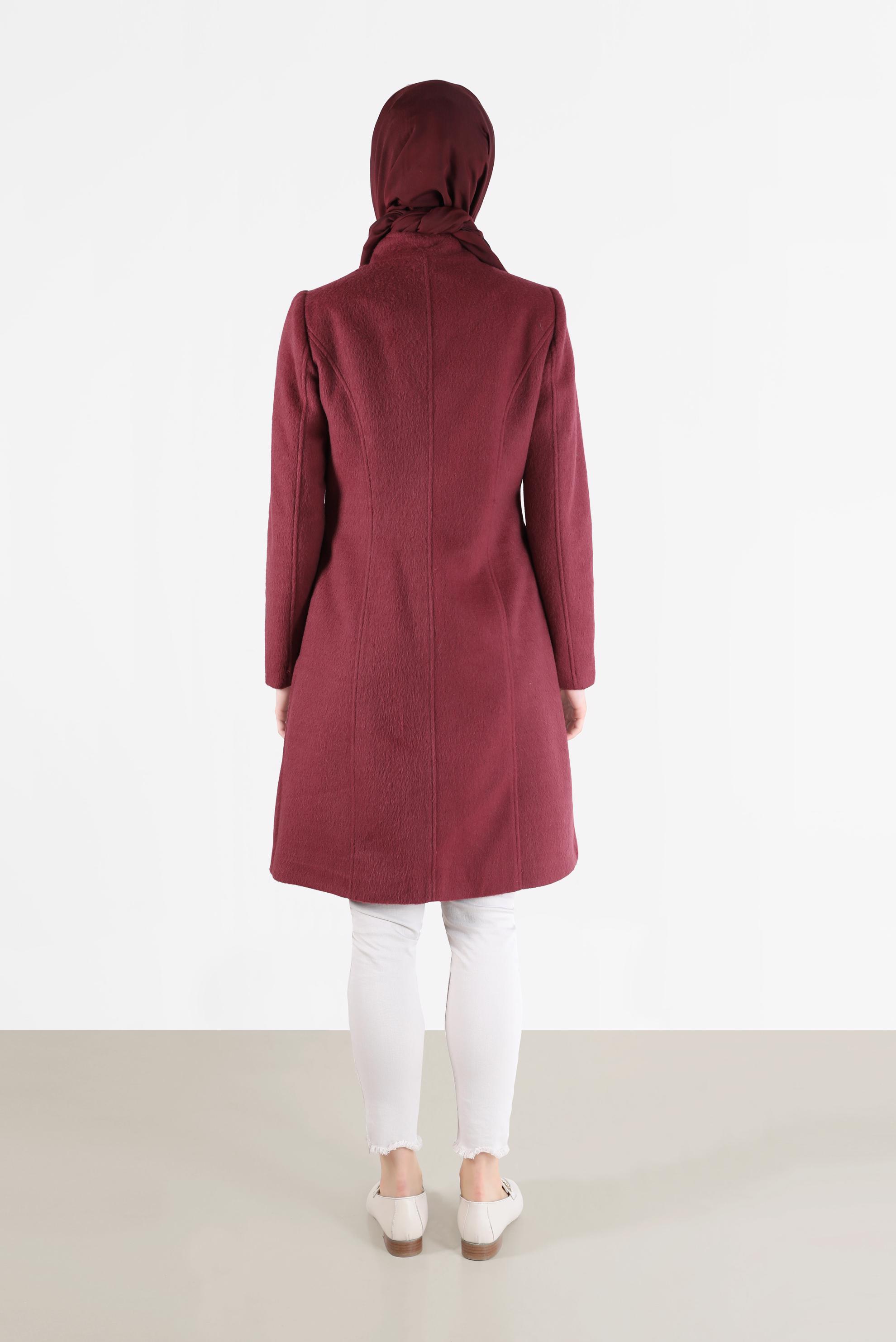 Vêtements hijab ROUGE BORDEAUX MANTEAU À POCHES BOUTONNÉES 90253