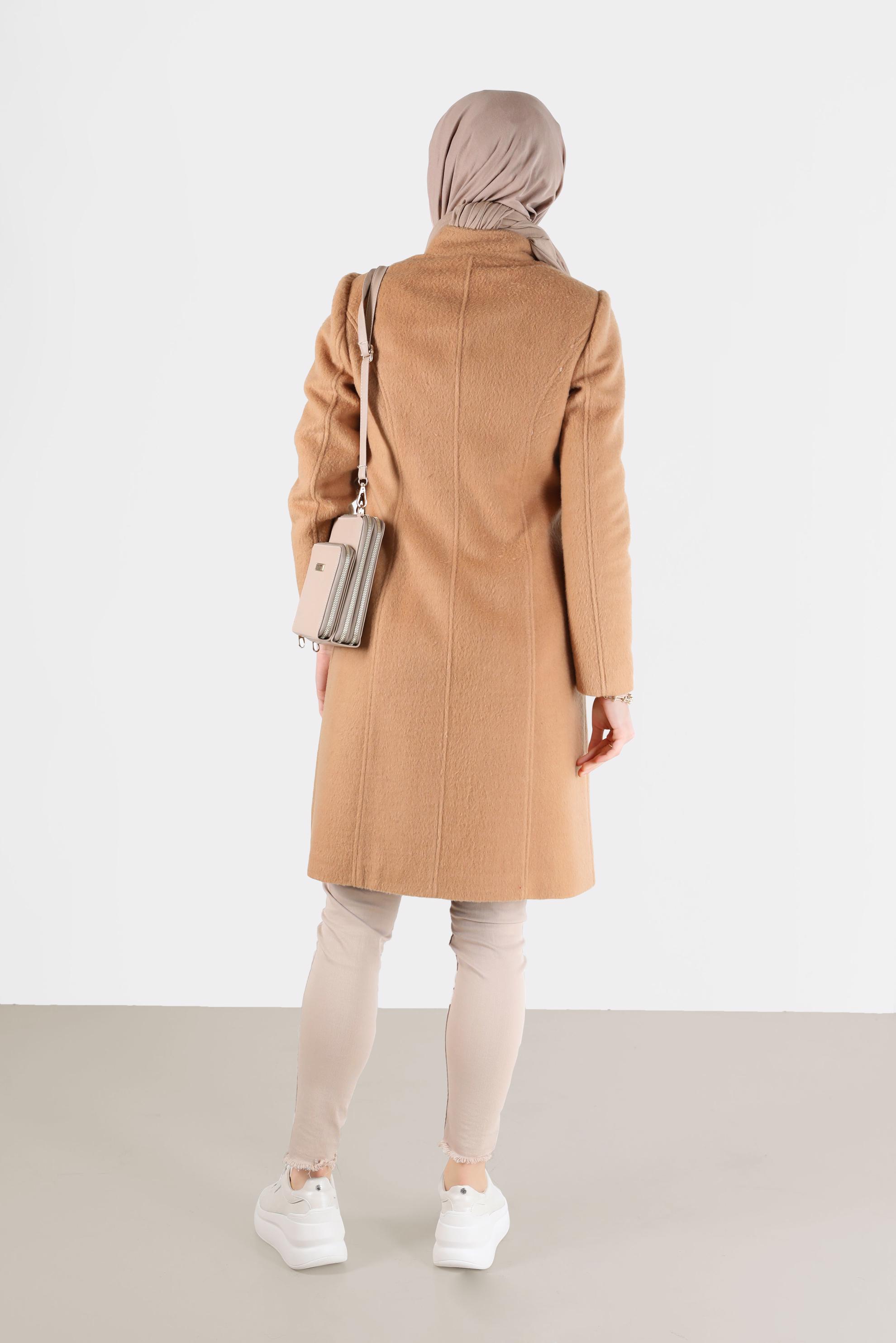 Hijab clothing BROWN BUTTONED POCKET DETAIL COAT 90253 