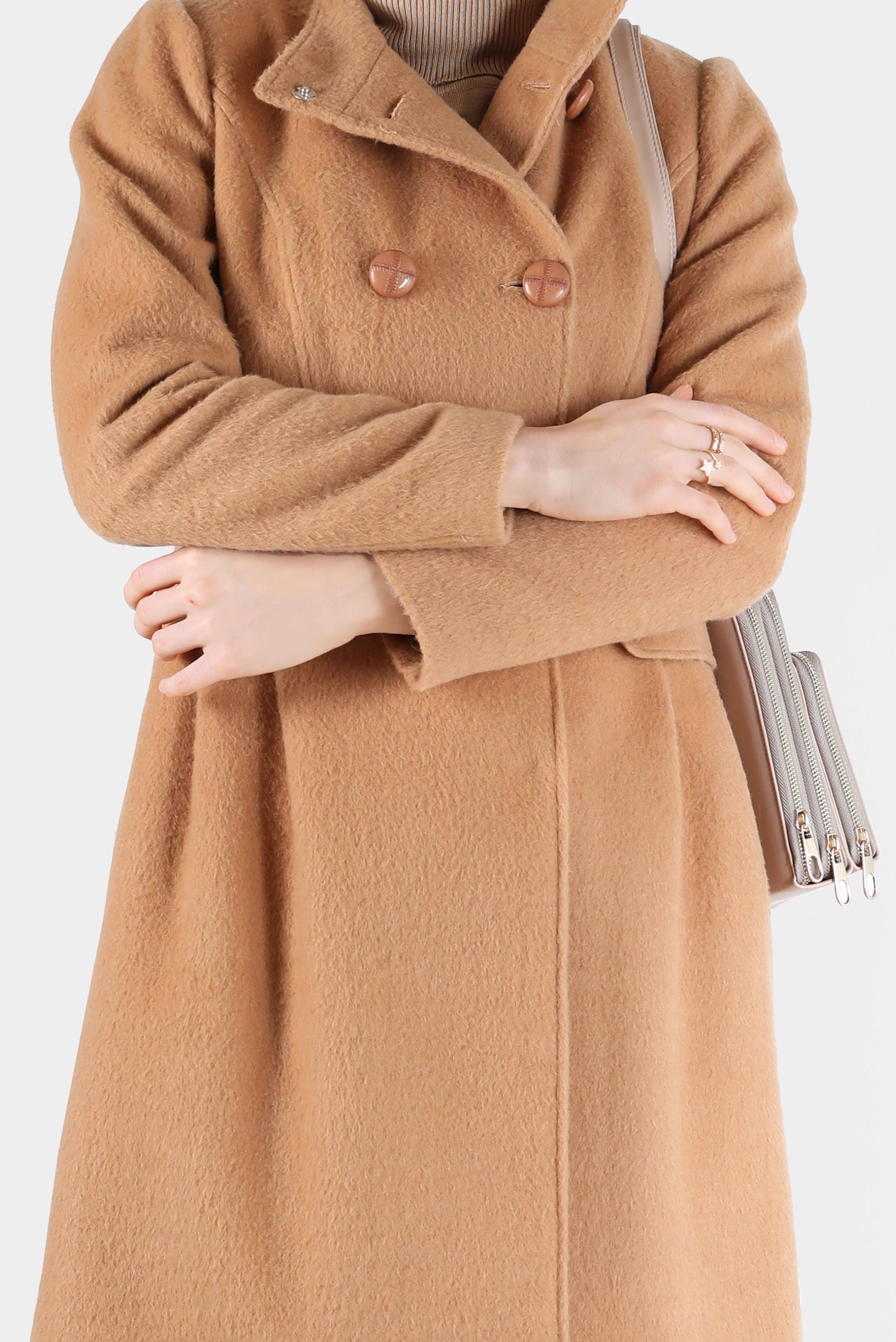 Hijab clothing BROWN BUTTONED POCKET DETAIL COAT 90253 