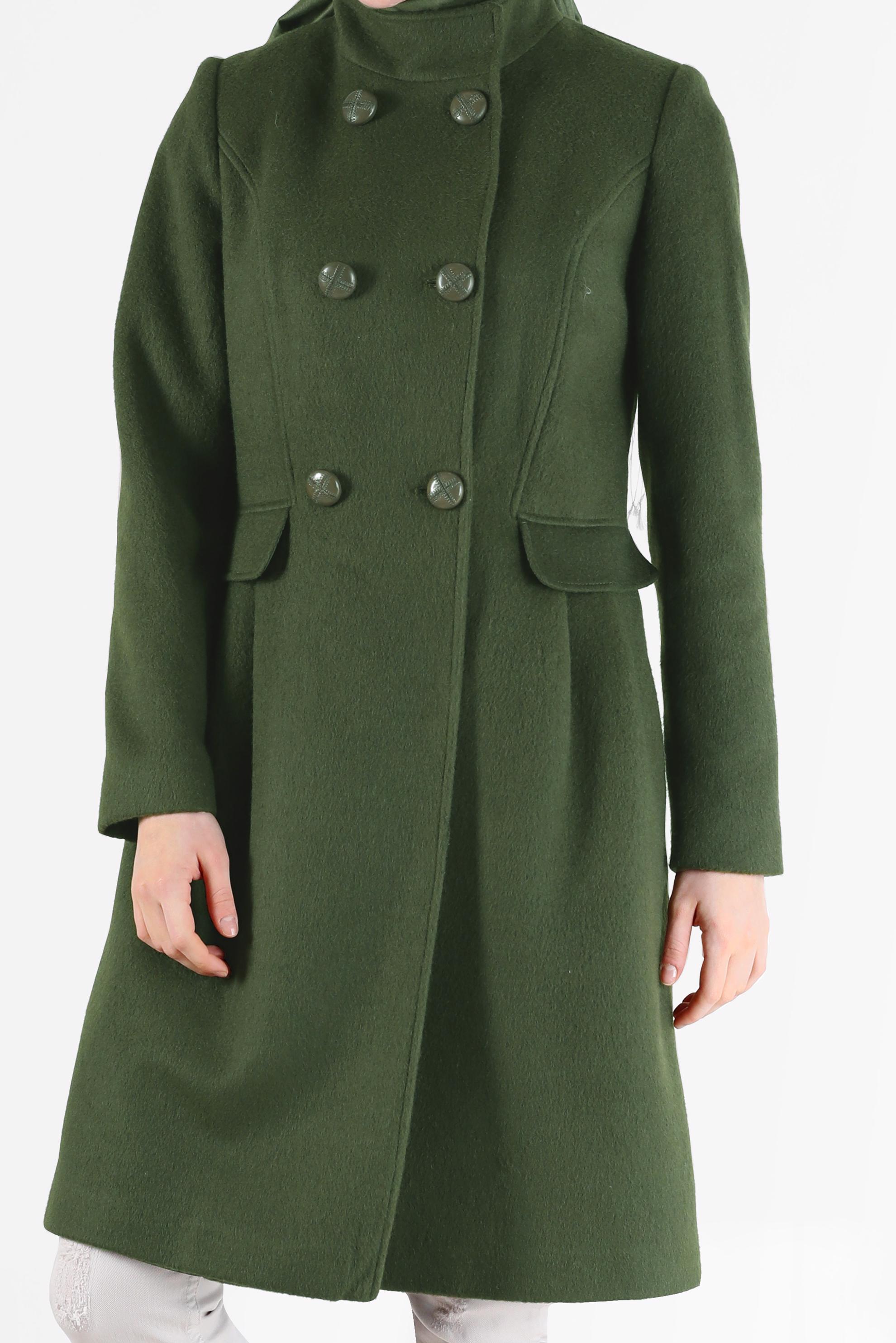 Tesettür giyim HAKİ DÜĞMELİ CEPLİ KABAN 90253 