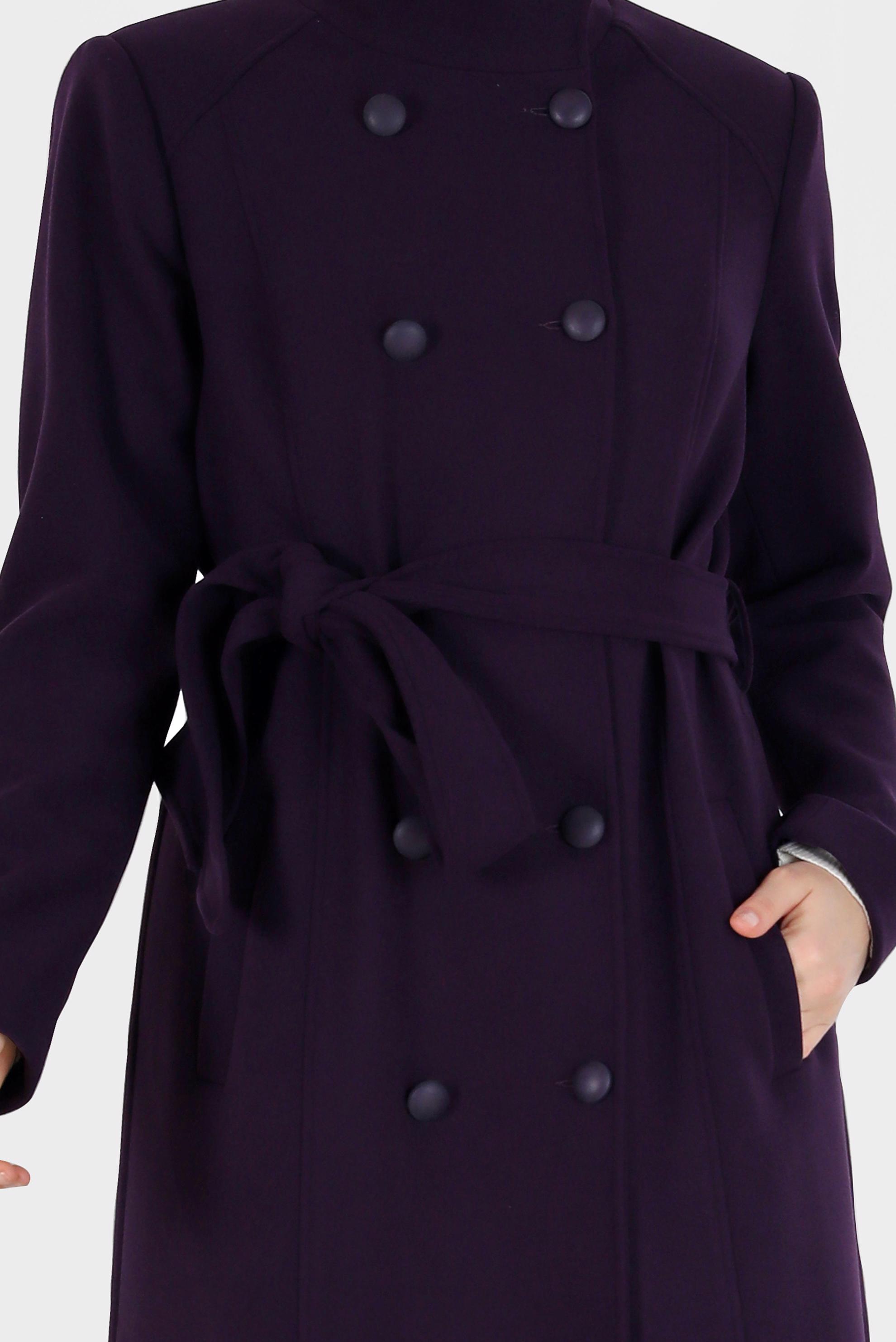 Tesettür giyim MOR DÜĞME DETAYLI KUŞAKLI KABAN 90255