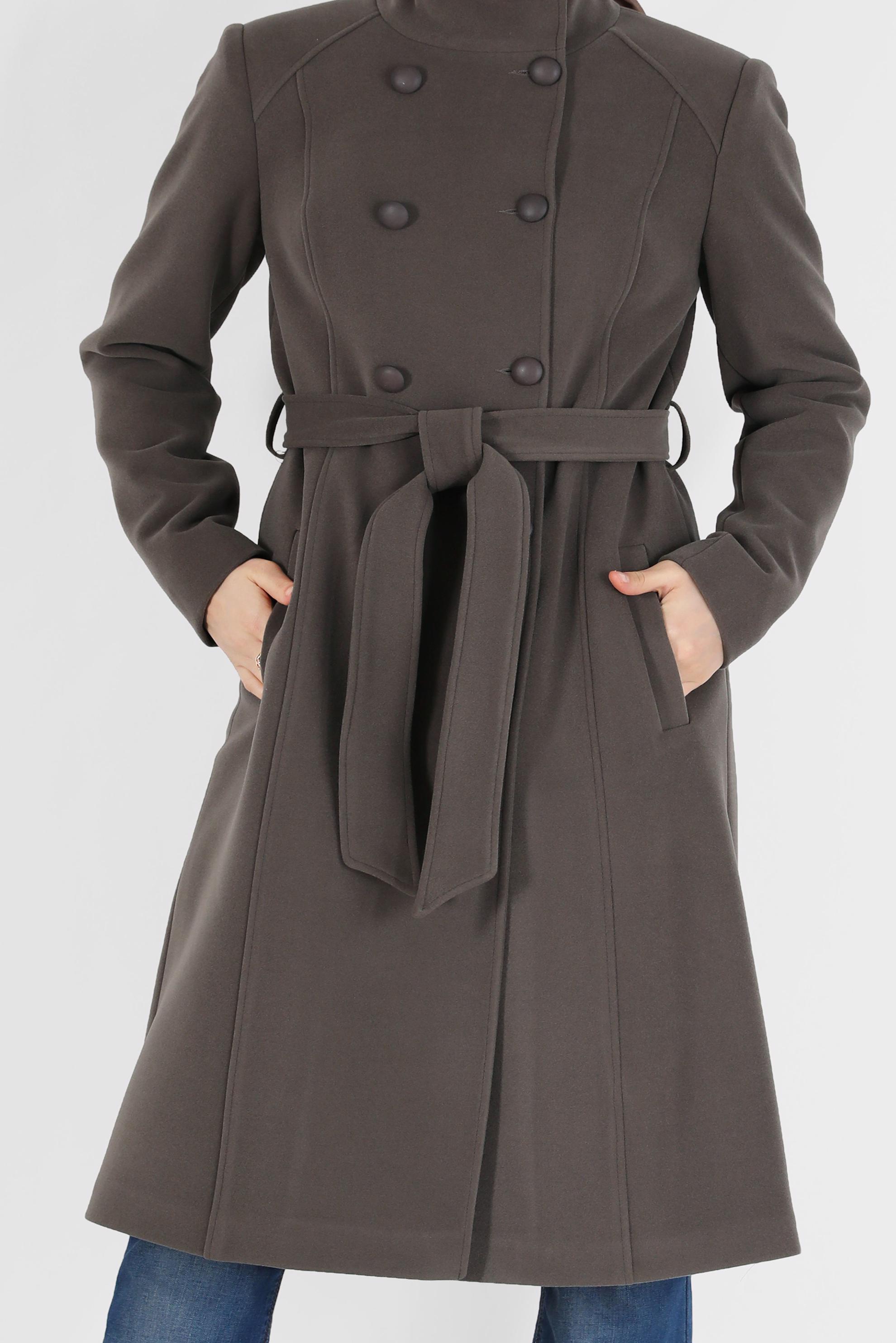 Tesettür giyim VİZON DÜĞME DETAYLI KUŞAKLI KABAN 90255