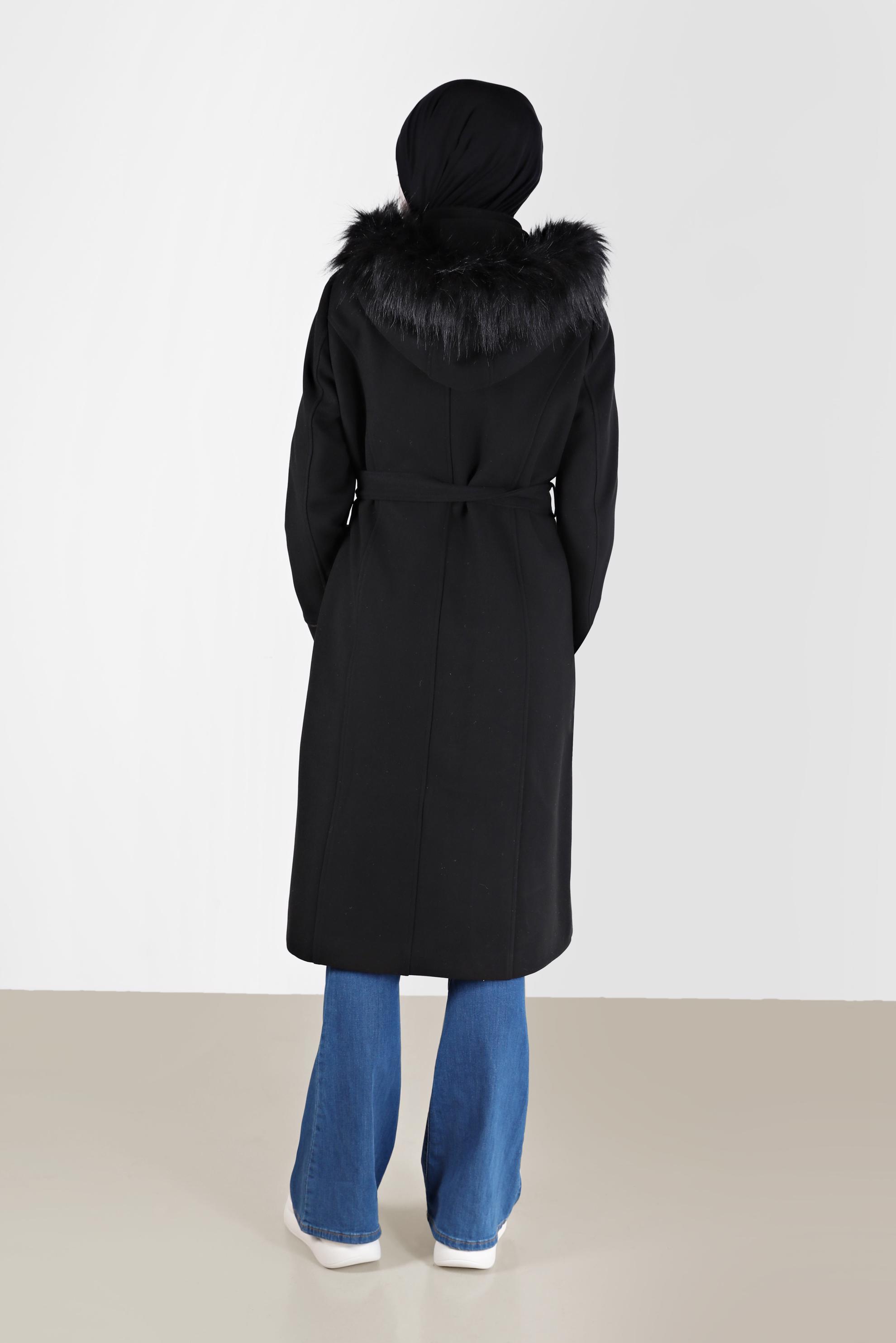 Vêtements hijab NOIR MANTEAU À CAPUCHE AVEC CEINTURE 90256