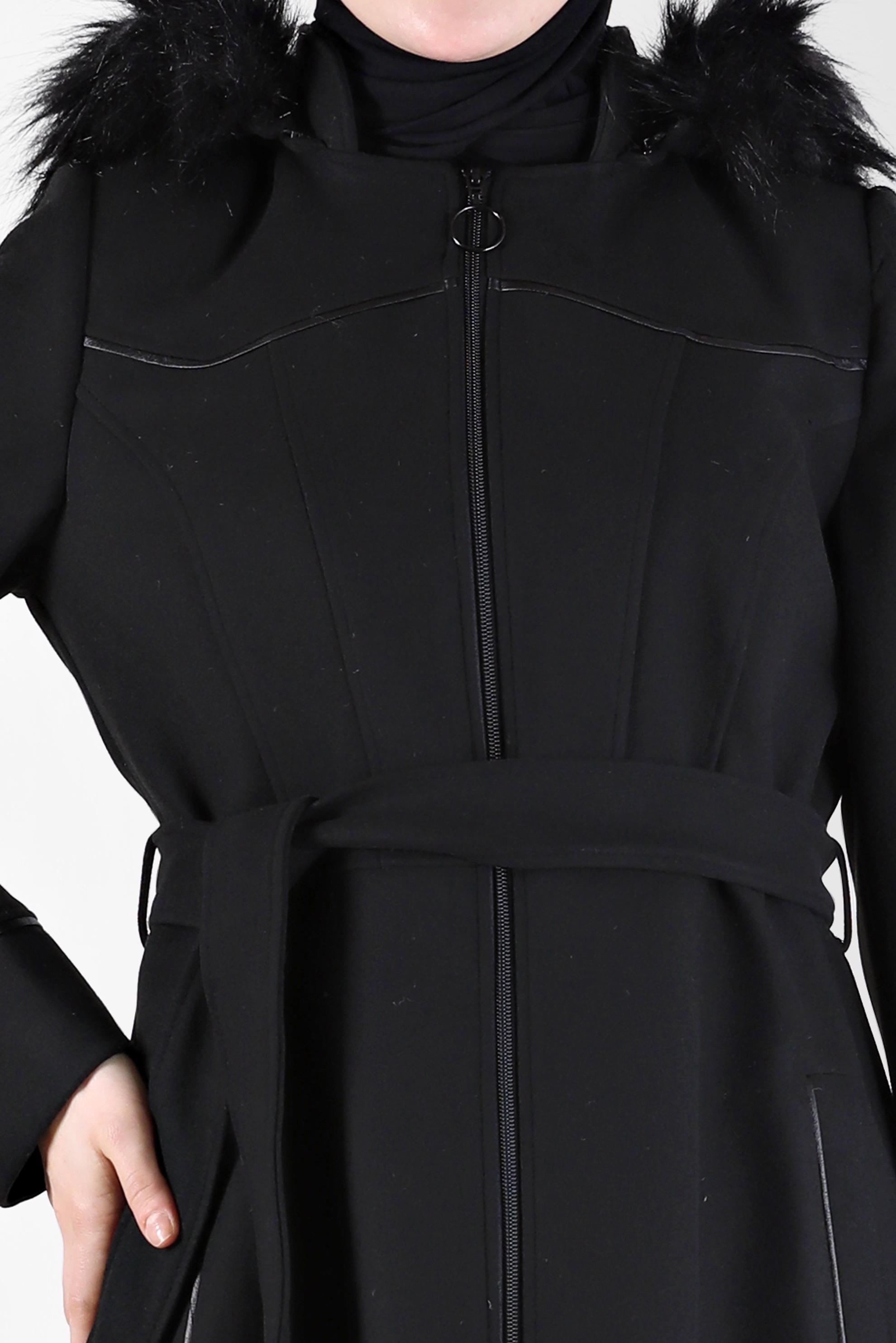 Vêtements hijab NOIR MANTEAU À CAPUCHE AVEC CEINTURE 90256
