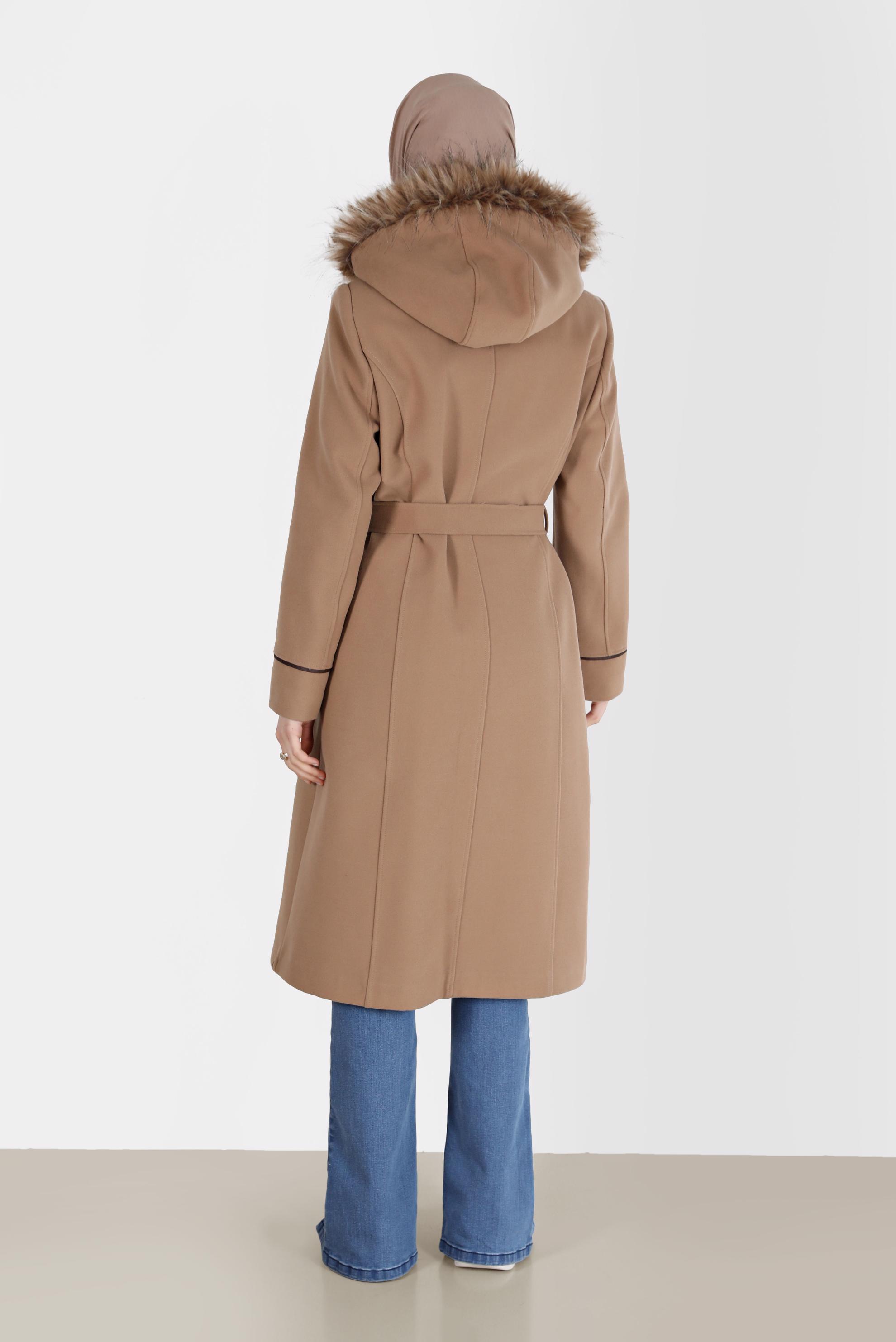 Vêtements hijab BRUN MANTEAU À CAPUCHE AVEC CEINTURE 90256