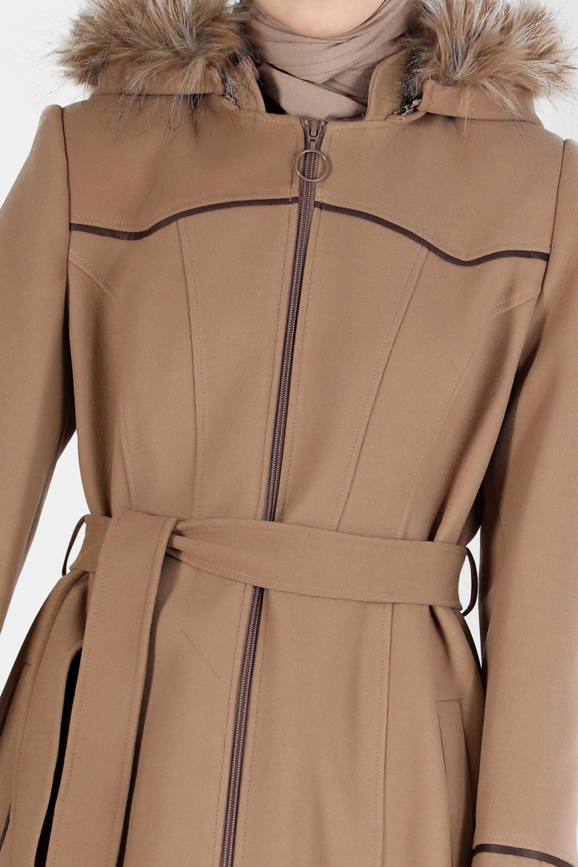 Vêtements hijab BRUN MANTEAU À CAPUCHE AVEC CEINTURE 90256