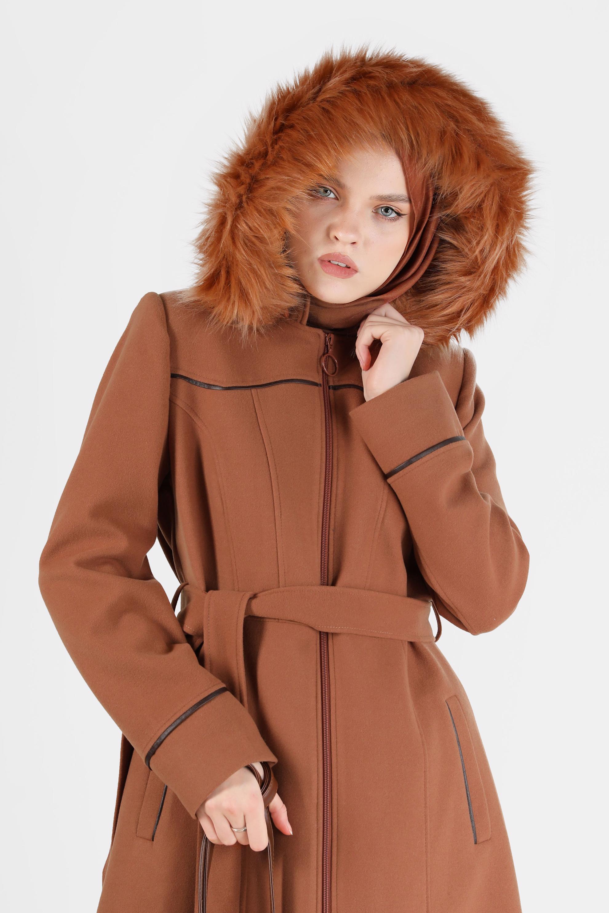 Hijab clothing TABA HOODED BELTED COAT 90256 