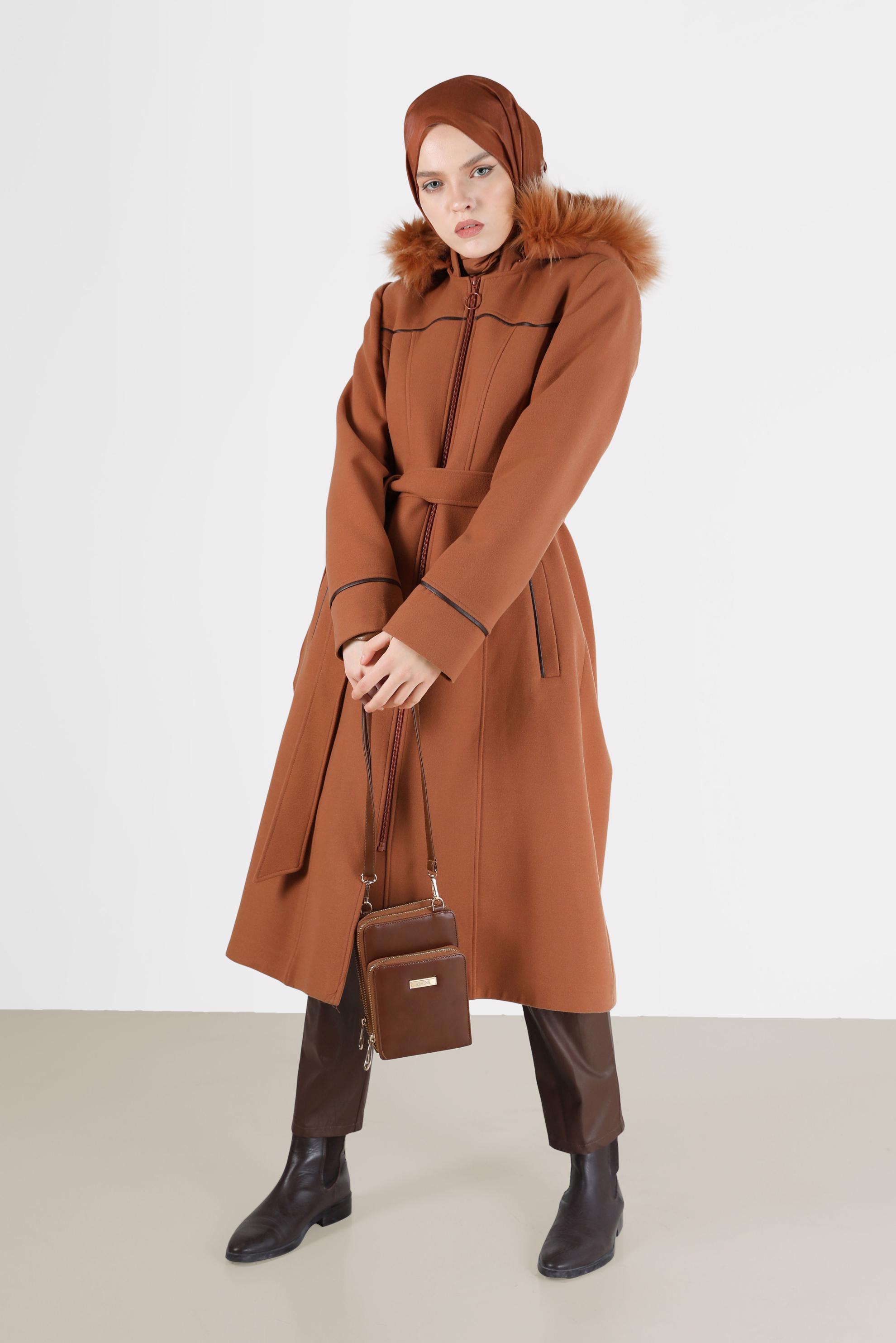 Hijab clothing TABA HOODED BELTED COAT 90256 