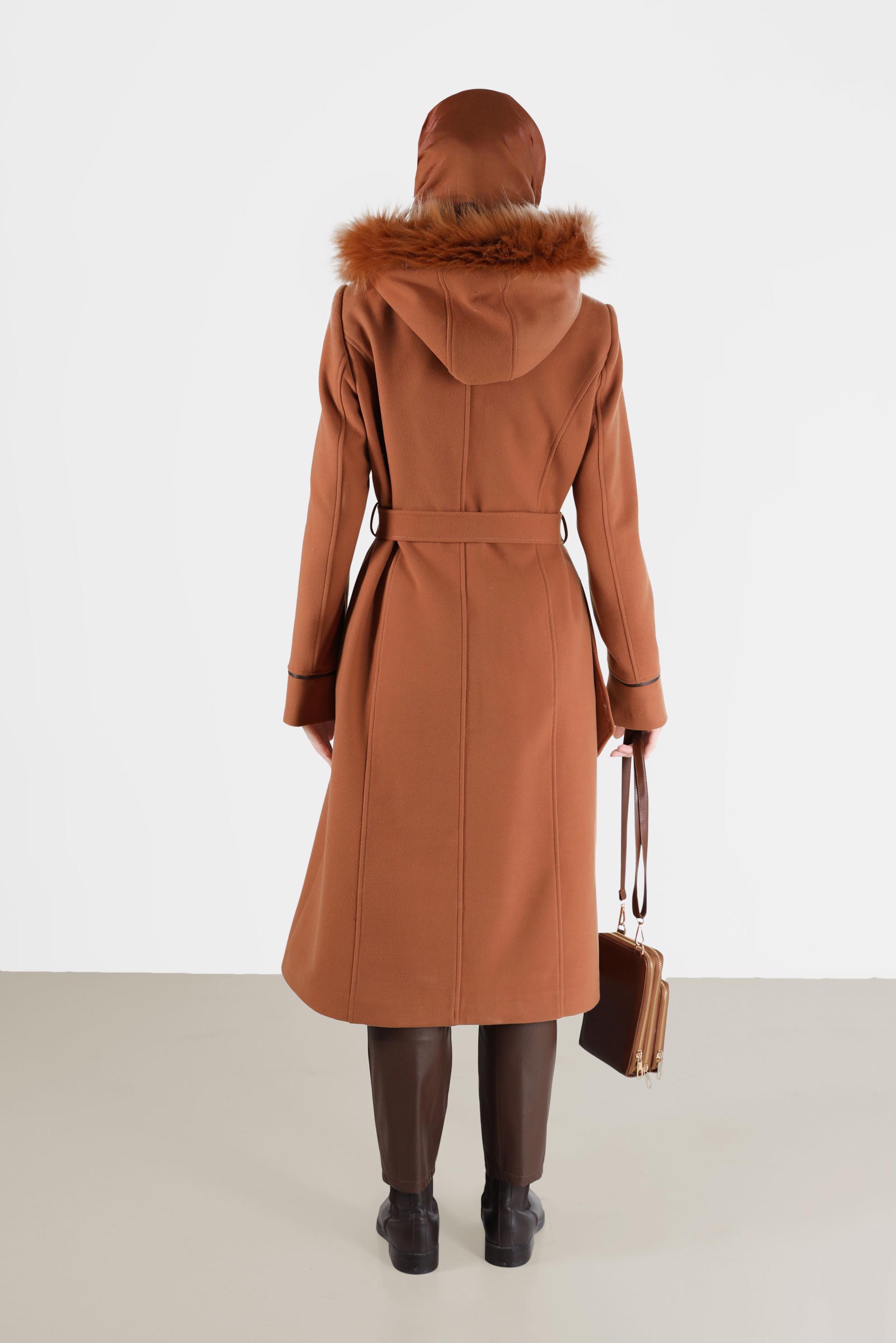 Hijab clothing TABA HOODED BELTED COAT 90256 