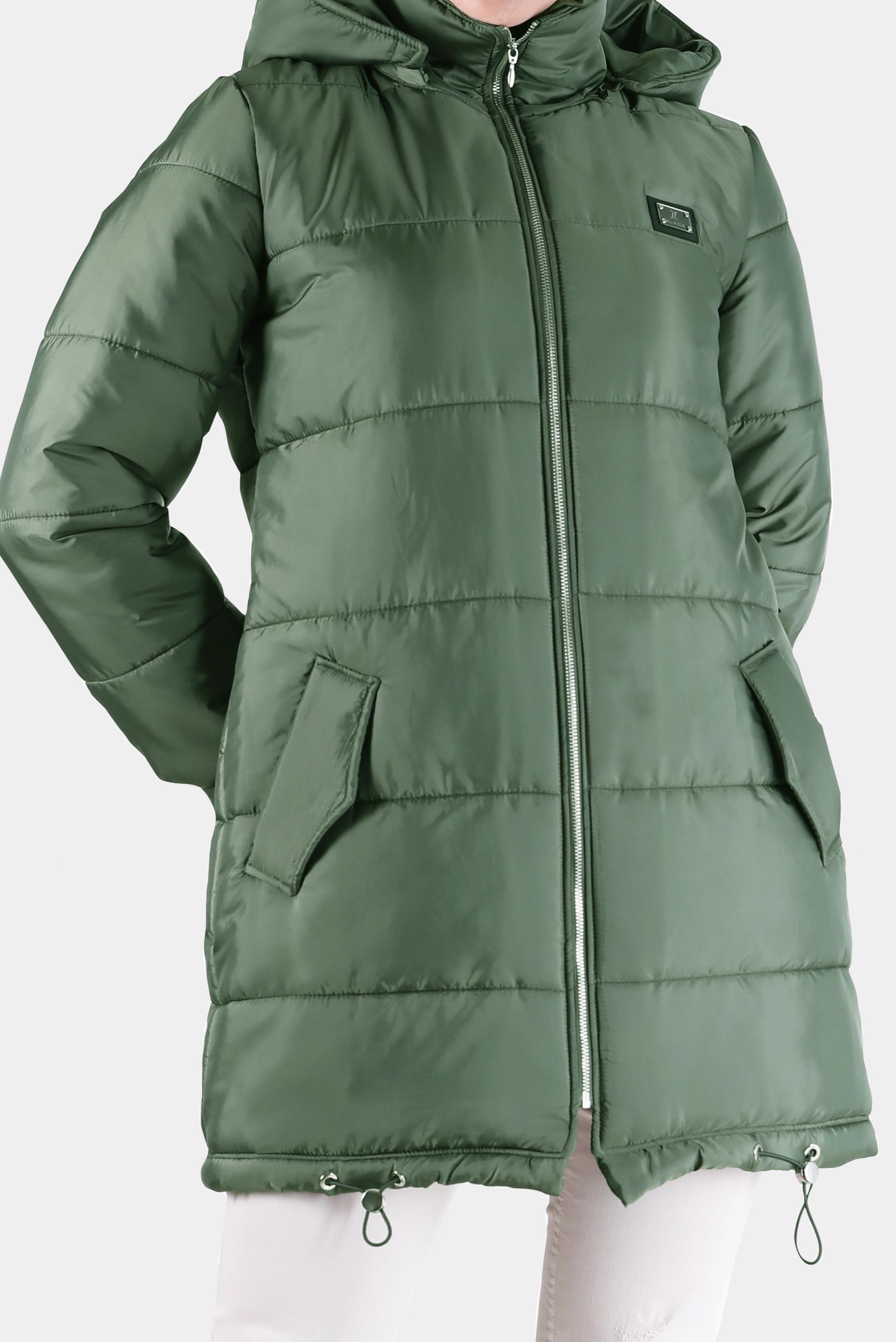 Hijab clothing KHAKI HOODED PUFFER COAT WITH SMOCKING HEM 90275 