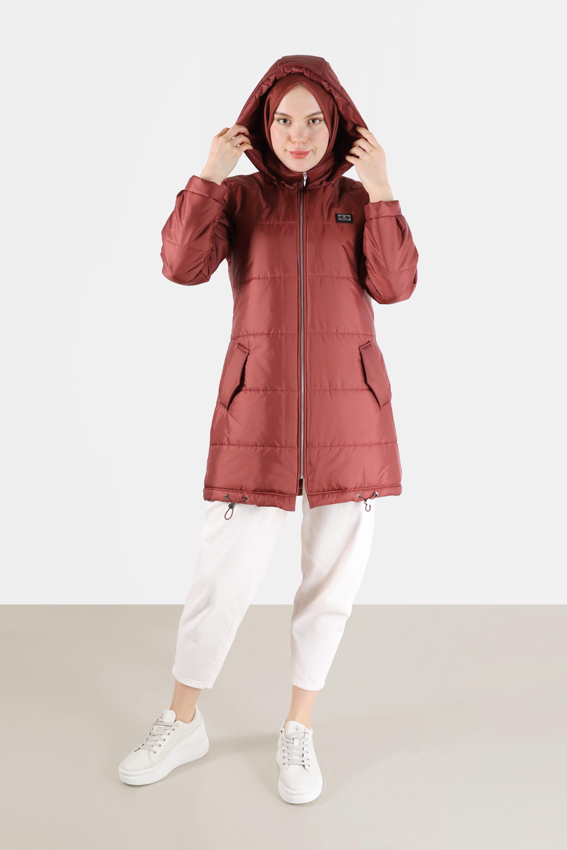 Hijab clothing ORANGE HOODED PUFFER COAT WITH SMOCKING HEM 90275 