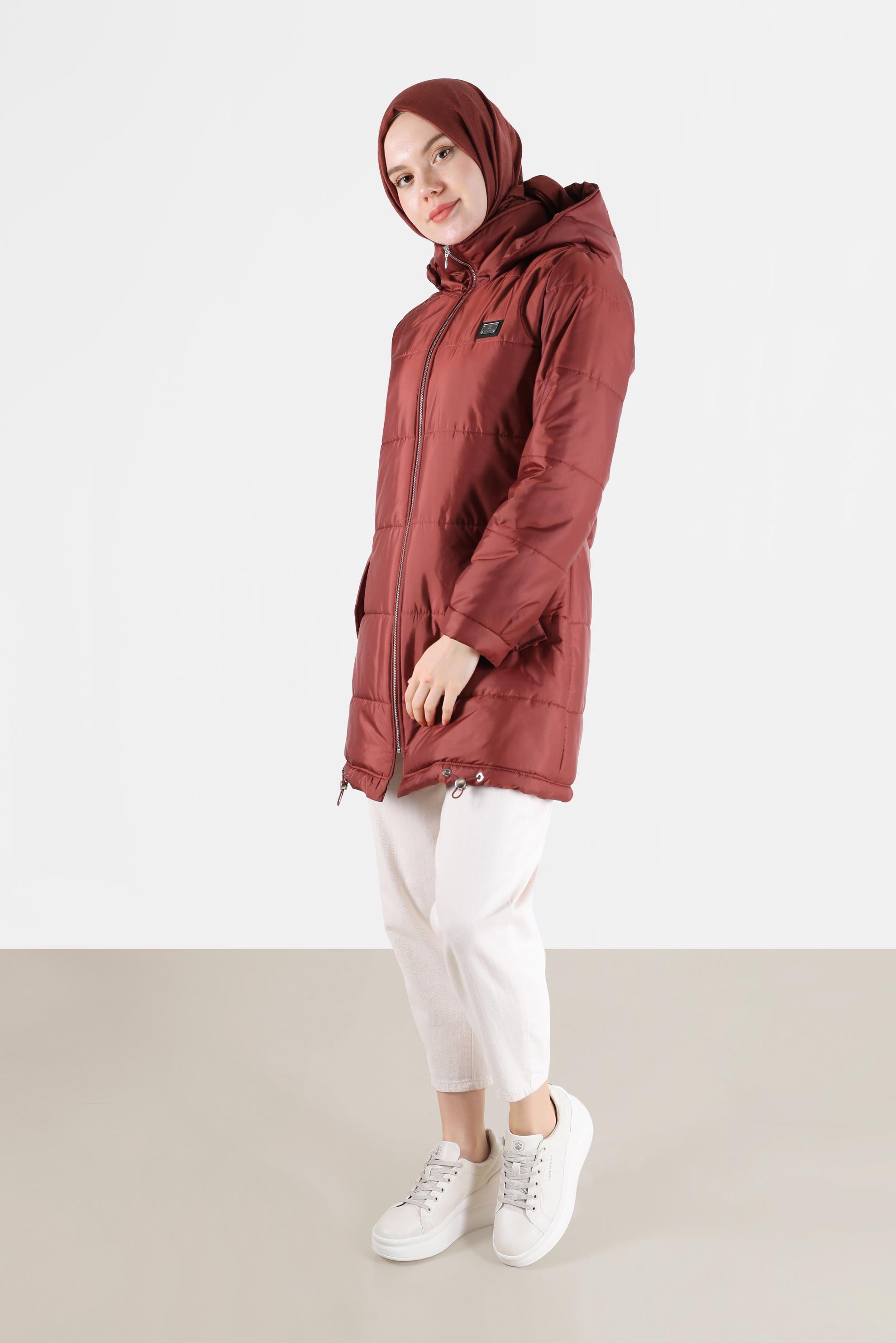 Hijab clothing ORANGE HOODED PUFFER COAT WITH SMOCKING HEM 90275 