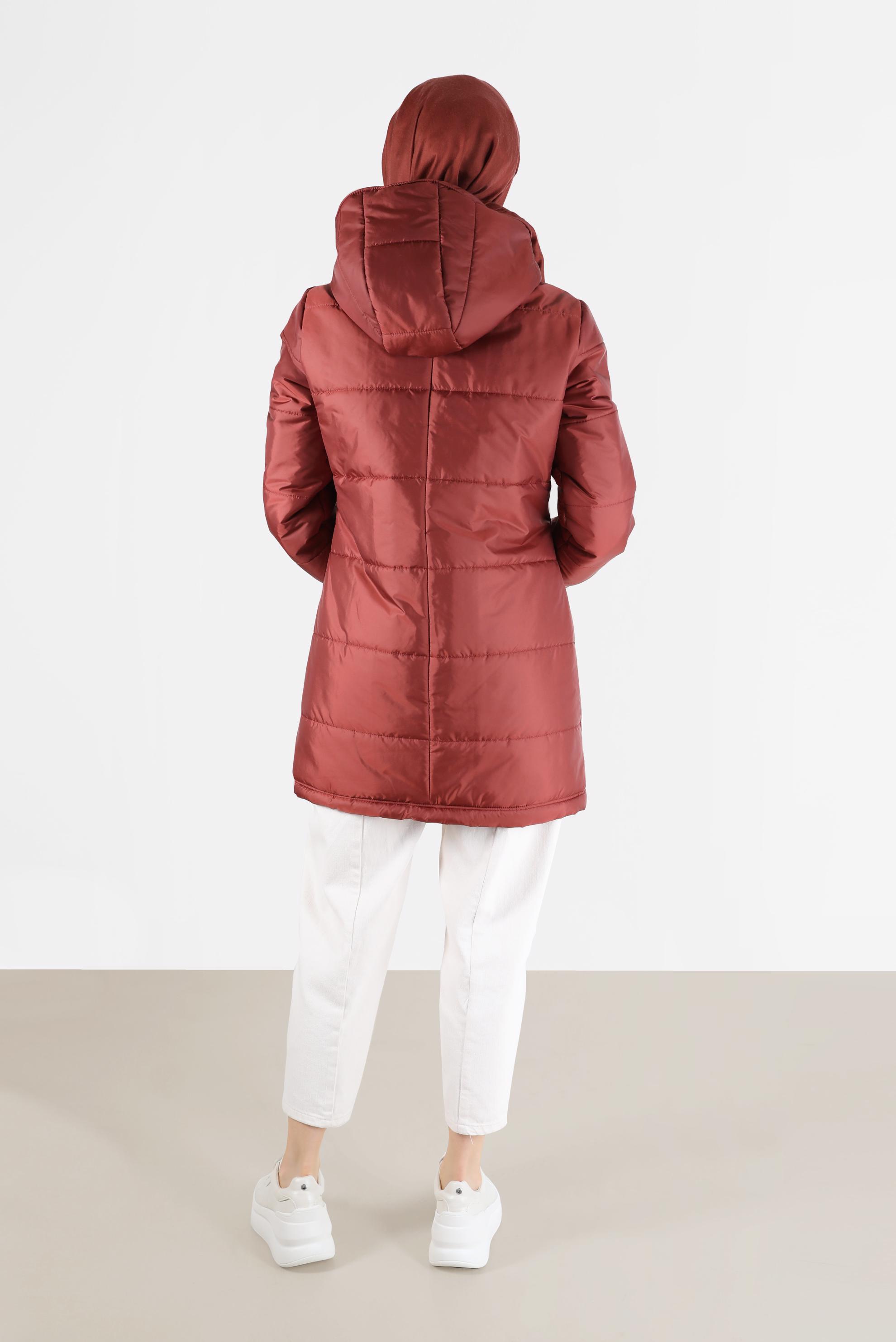 Hijab clothing ORANGE HOODED PUFFER COAT WITH SMOCKING HEM 90275 