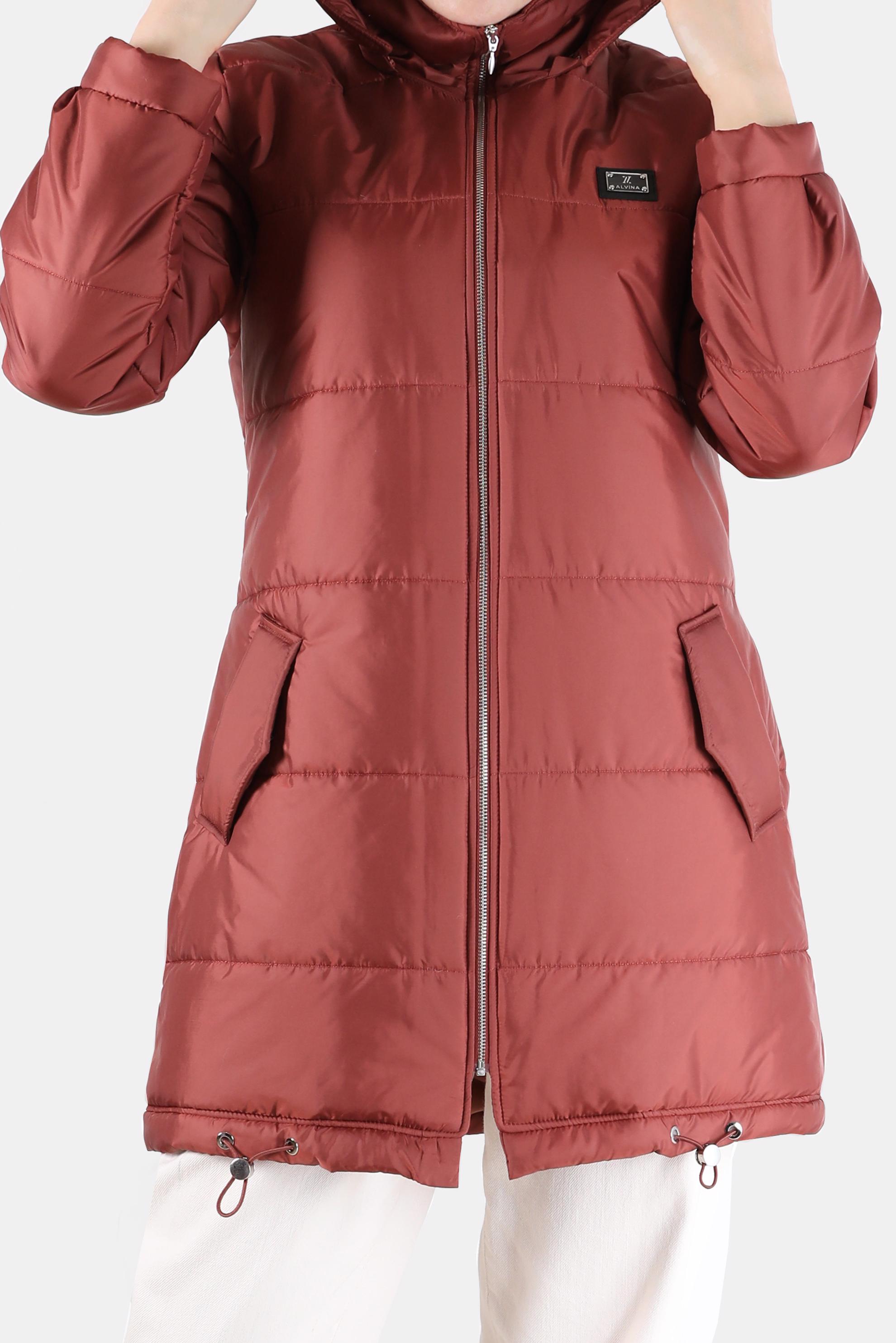 Hijab clothing ORANGE HOODED PUFFER COAT WITH SMOCKING HEM 90275 