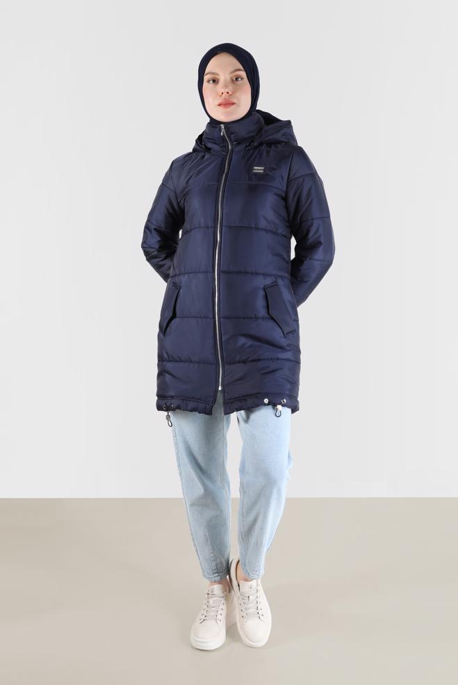 Hijab clothing  HOODED PUFFER COAT WITH SMOCKING HEM 90275  - ALVİNA