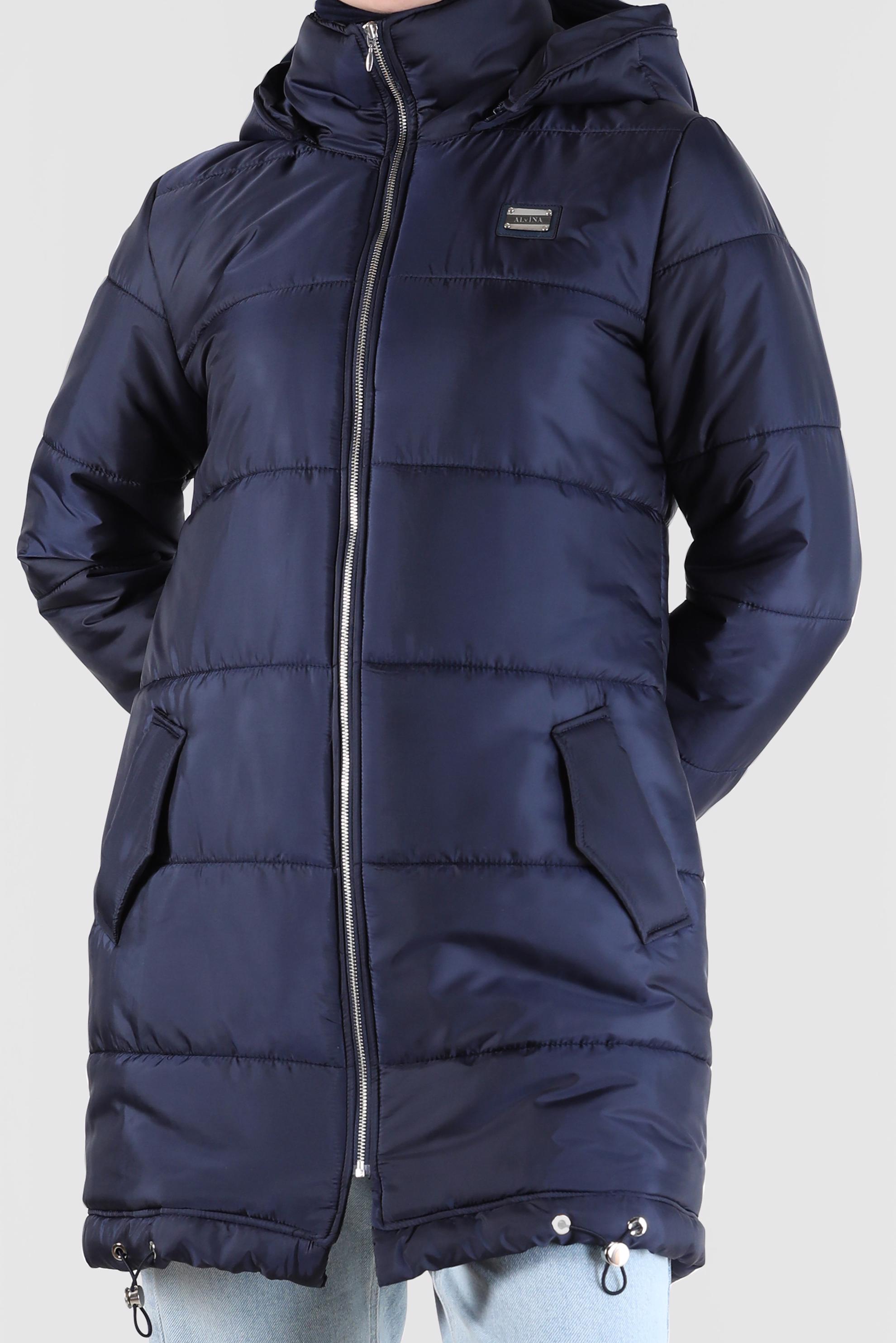 Hijab clothing NAVY BLUE HOODED PUFFER COAT WITH SMOCKING HEM 90275 