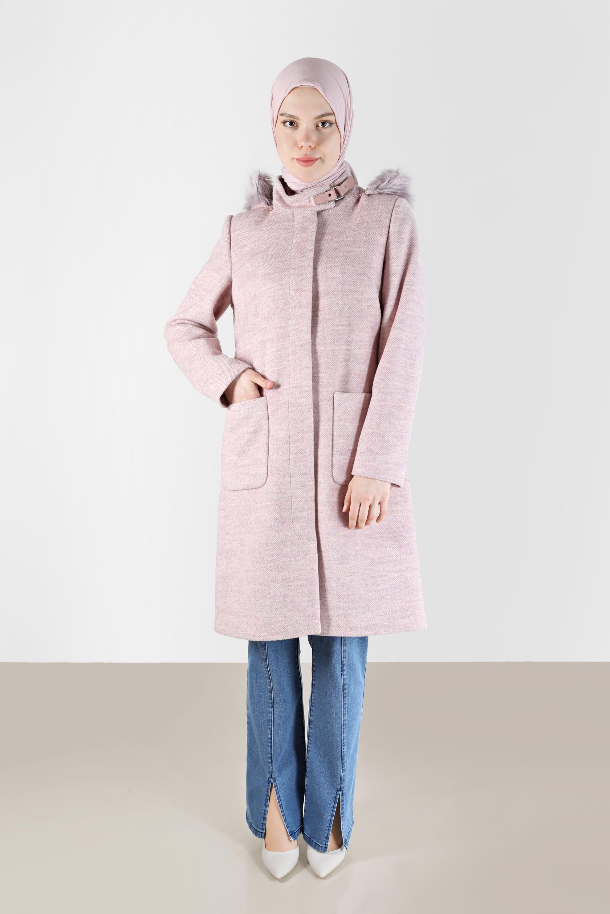 Vêtements hijab POUDRE MANTEAU EN MAILLE À CHEVRONS AVEC POCHE 90281