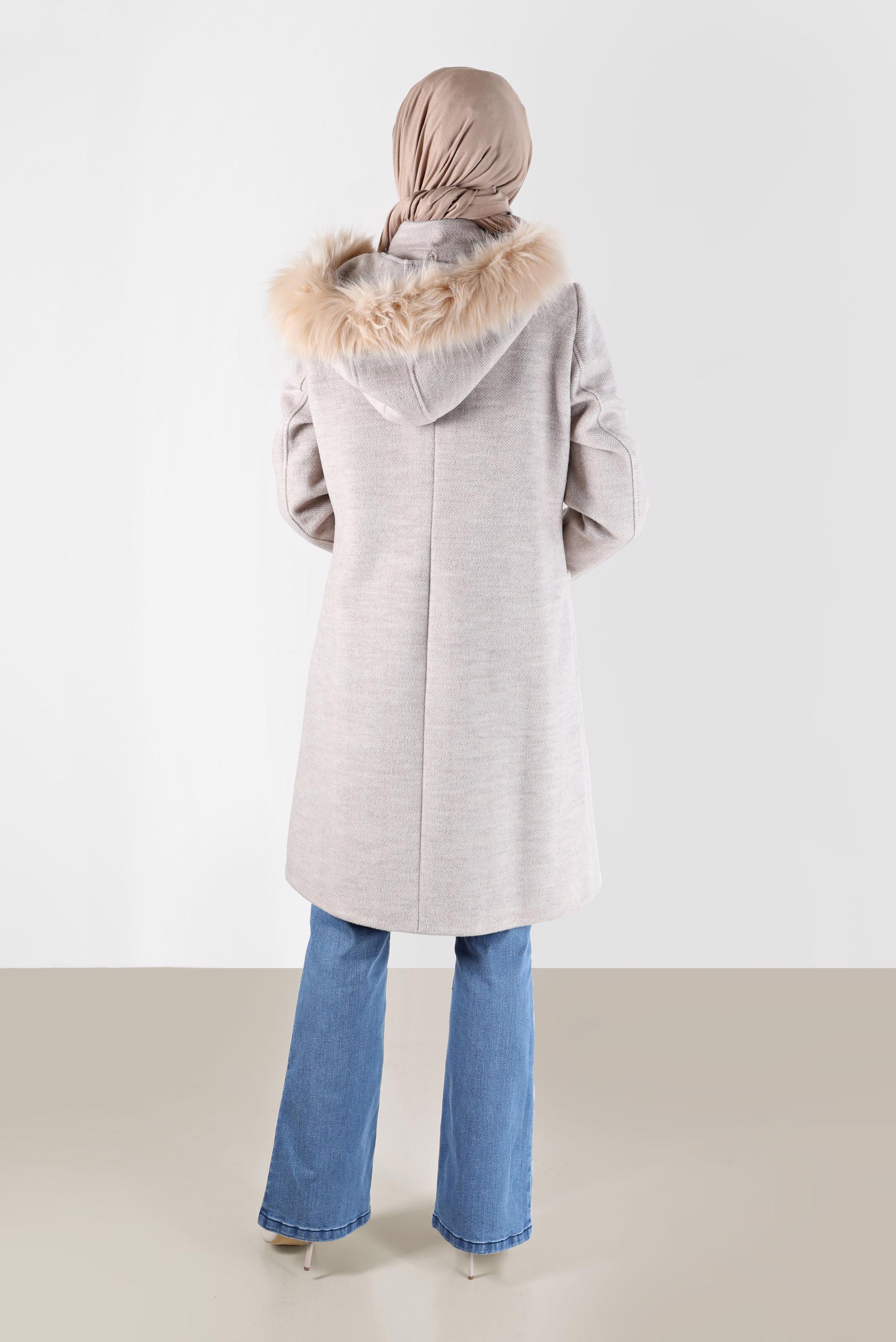 Vêtements hijab BEIGE MANTEAU EN MAILLE À CHEVRONS AVEC POCHE 90281