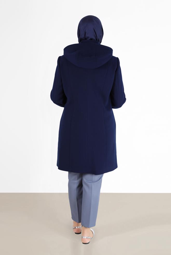 Tesettür giyim LACİVERT DÜĞMELİ KAPÜŞONLU KABAN 90283  - ALVİNA