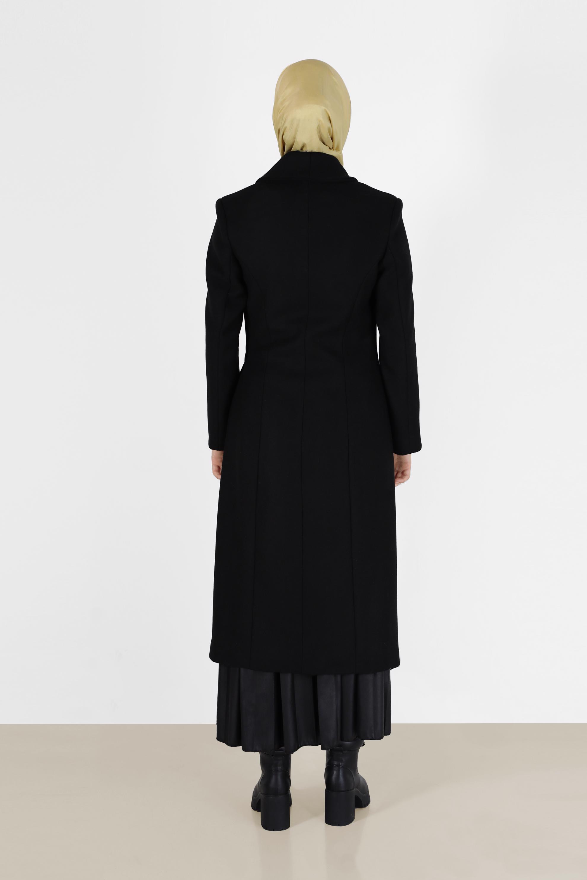 Hijab clothing BLACK BELTED DOUBLE BREASTED COAT 90285 