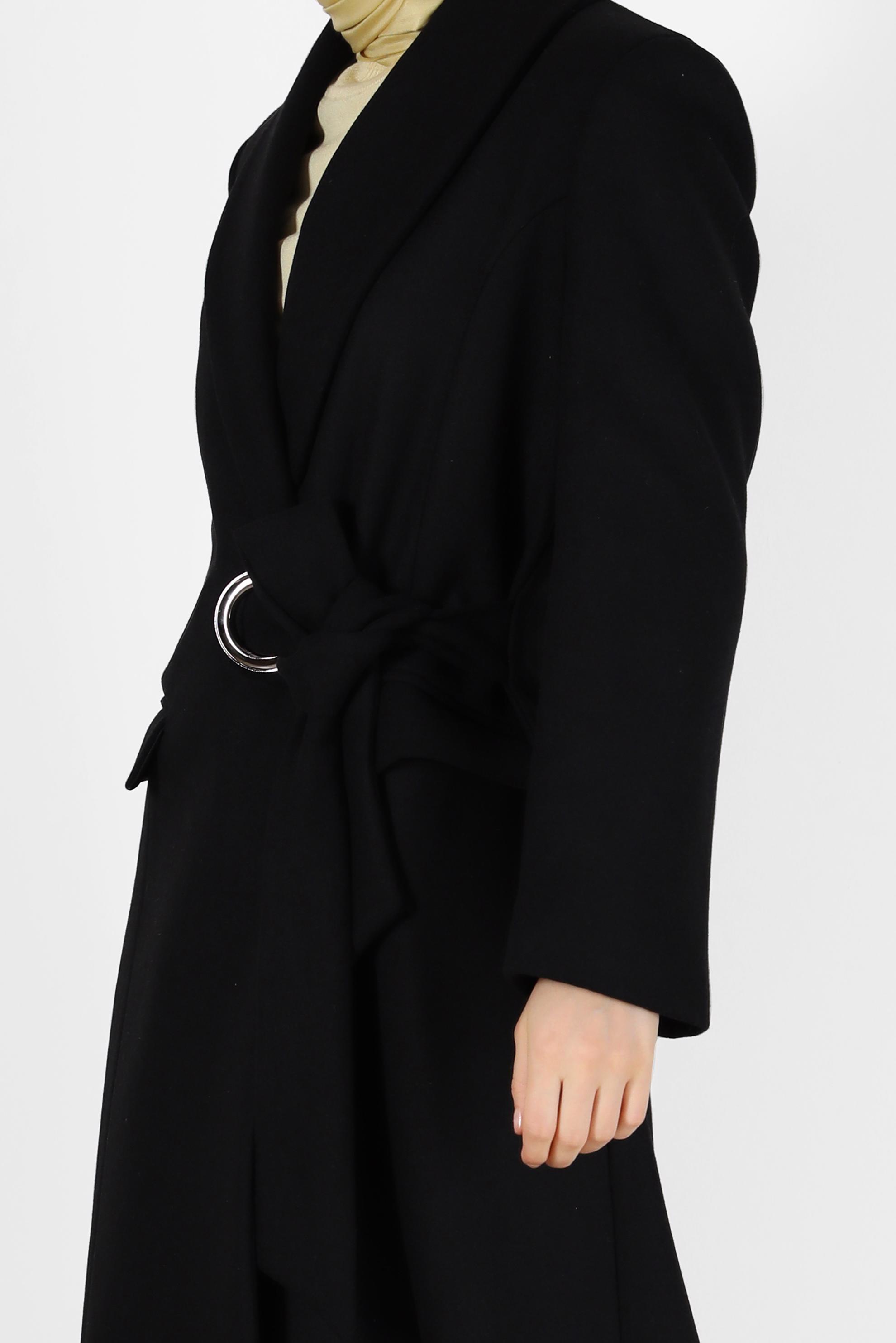 Hijab clothing BLACK BELTED DOUBLE BREASTED COAT 90285 