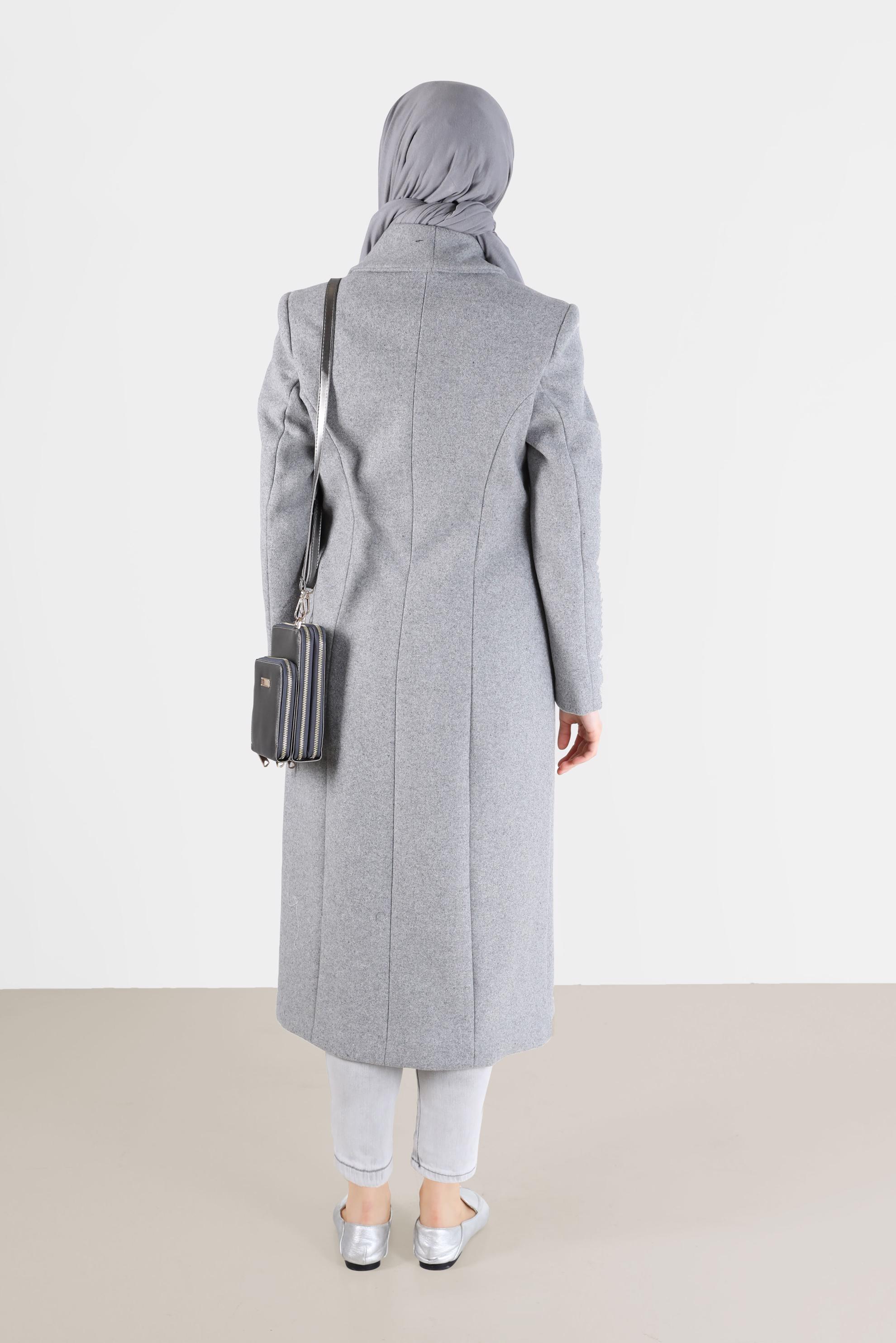 Vêtements hijab GRIS MANTEAU DOUBLE BOUTONNAGE À CEINTURE 90285